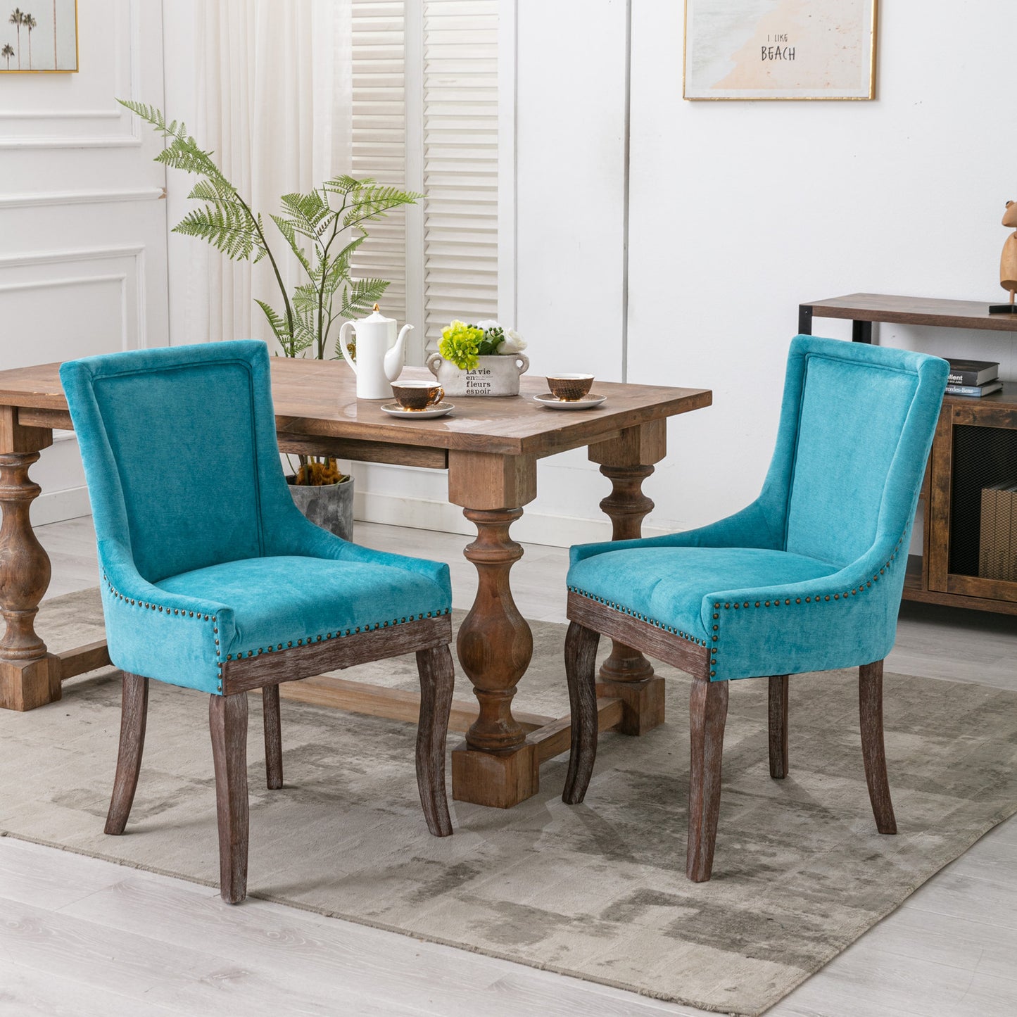 SYNGAR Upholstered Thickened Fabric Dining Chairs Set of 2, Solid Wood Contemporary Kitchen Chairs for Dining Room, Accent Chairs with Nail Head Decor, Gray