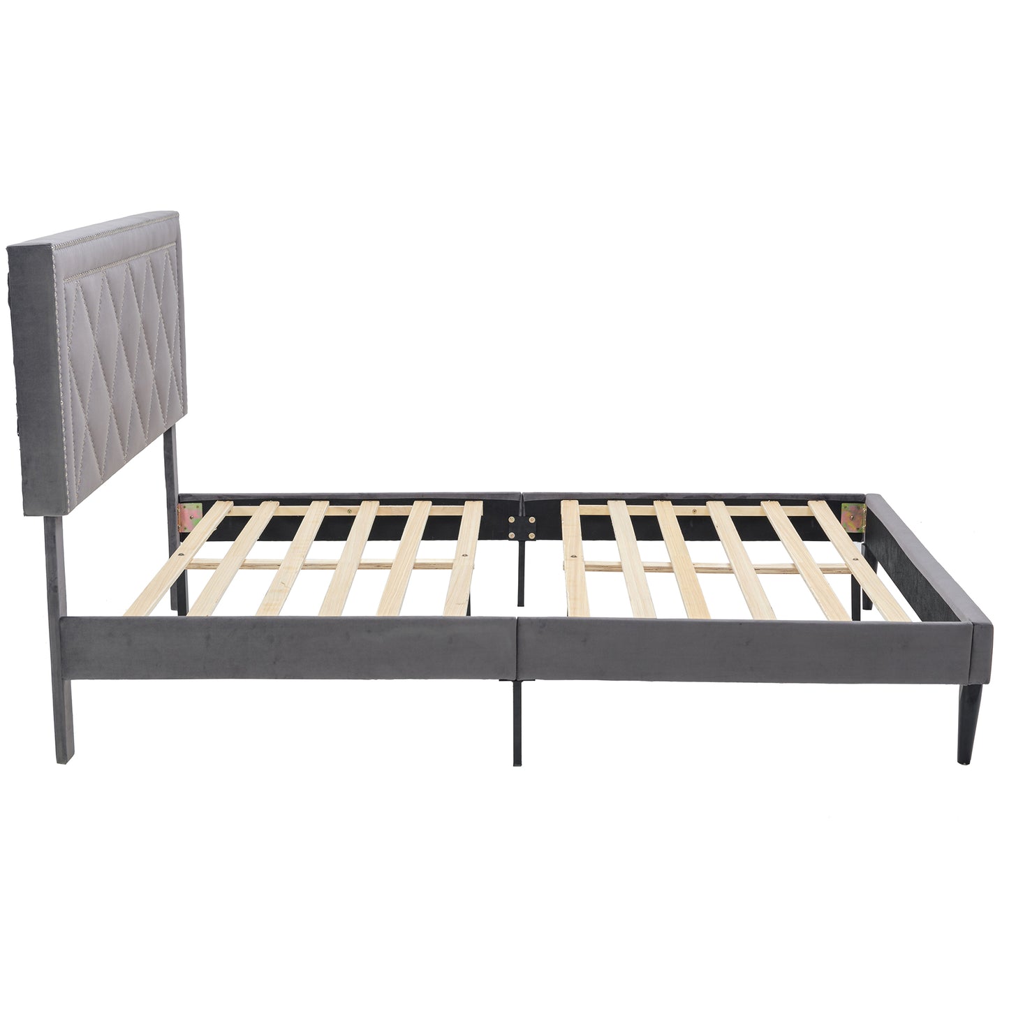 SYNGAR Queen Fabric Upholstered Bed Frame with Nailhead Trim Headboard, Platform Bed Frame Queen Size Bedroom Furniture for Teens Adults, No Box Spring Needed, Gray