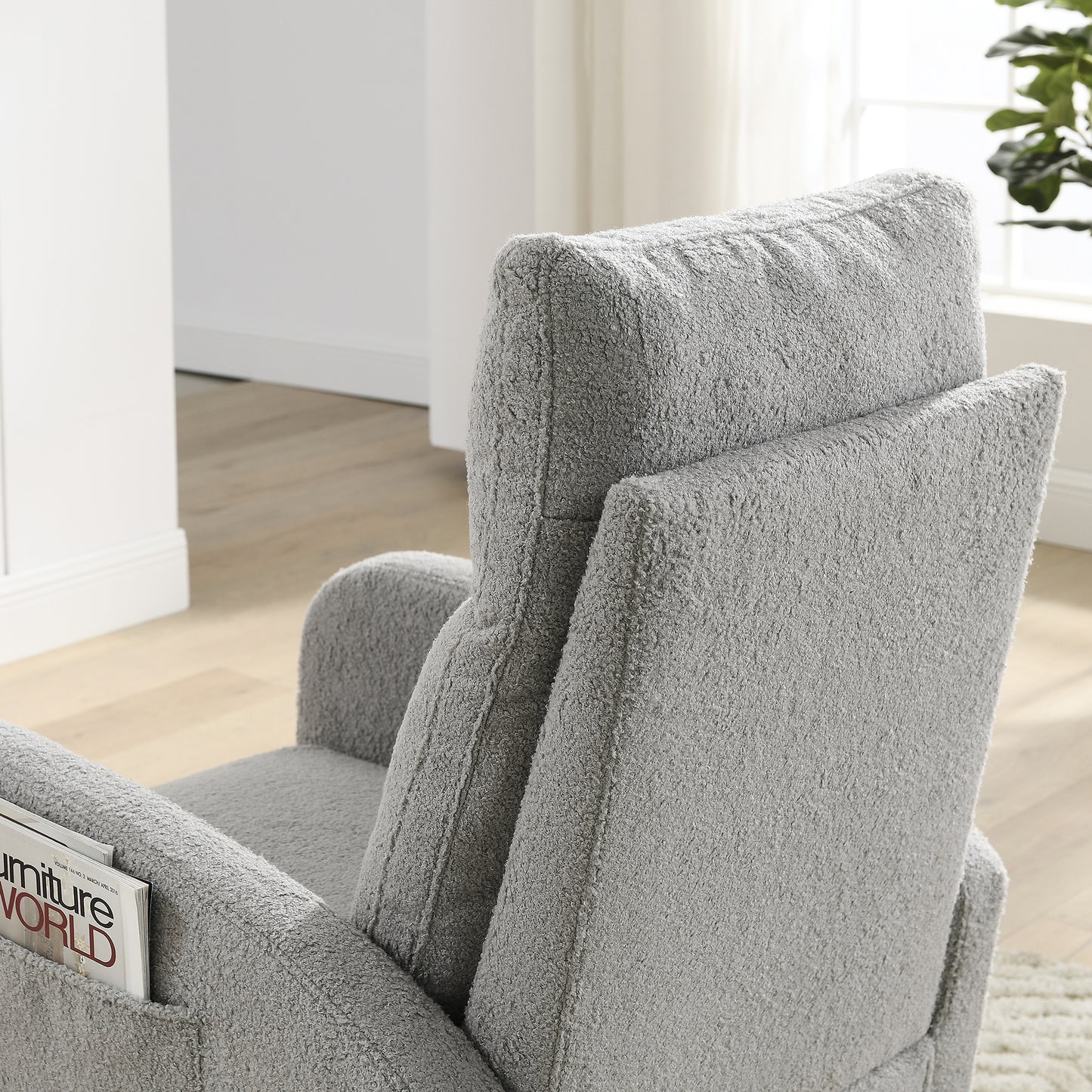 SYNGAR Rocking Chair, Upholstered Fabric Nursery Chair, Nursery Glider with High Back and 2 Side Pockets, Rocking Chairs with Wood Curved Base, Glider Chair for Nursery, Living Room, Home Office