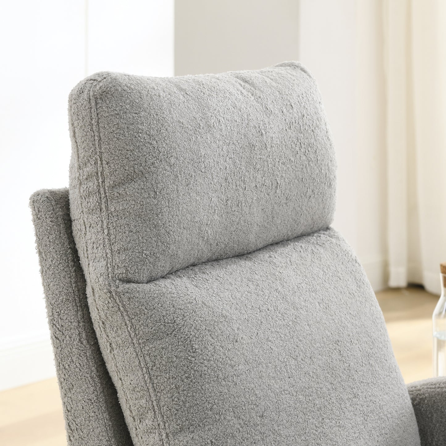 SYNGAR Rocking Chair, Upholstered Fabric Nursery Chair, Nursery Glider with High Back and 2 Side Pockets, Rocking Chairs with Wood Curved Base, Glider Chair for Nursery, Living Room, Home Office