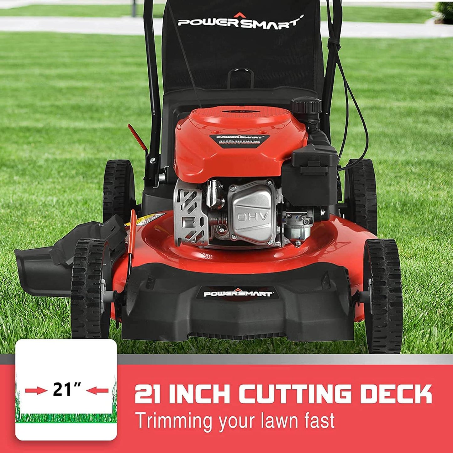 SYNGAR Push Lawn Mower Gas Powered 21 Inch 144CC 4-Stroke Engine 3-in-1 with Bag, 5 Adjustable Heights