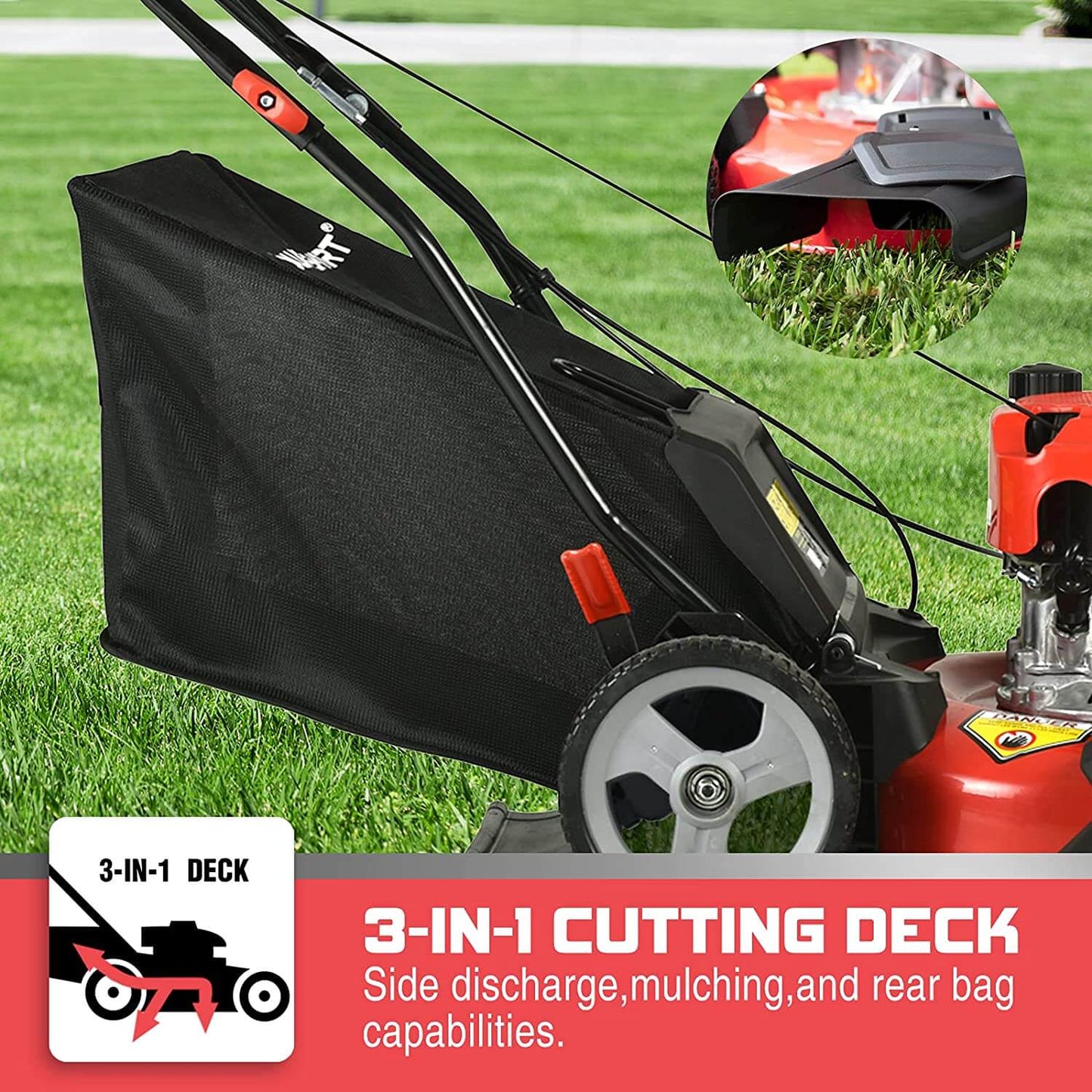 SYNGAR Push Lawn Mower Gas Powered 21 Inch 144CC 4-Stroke Engine 3-in-1 with Bag, 5 Adjustable Heights