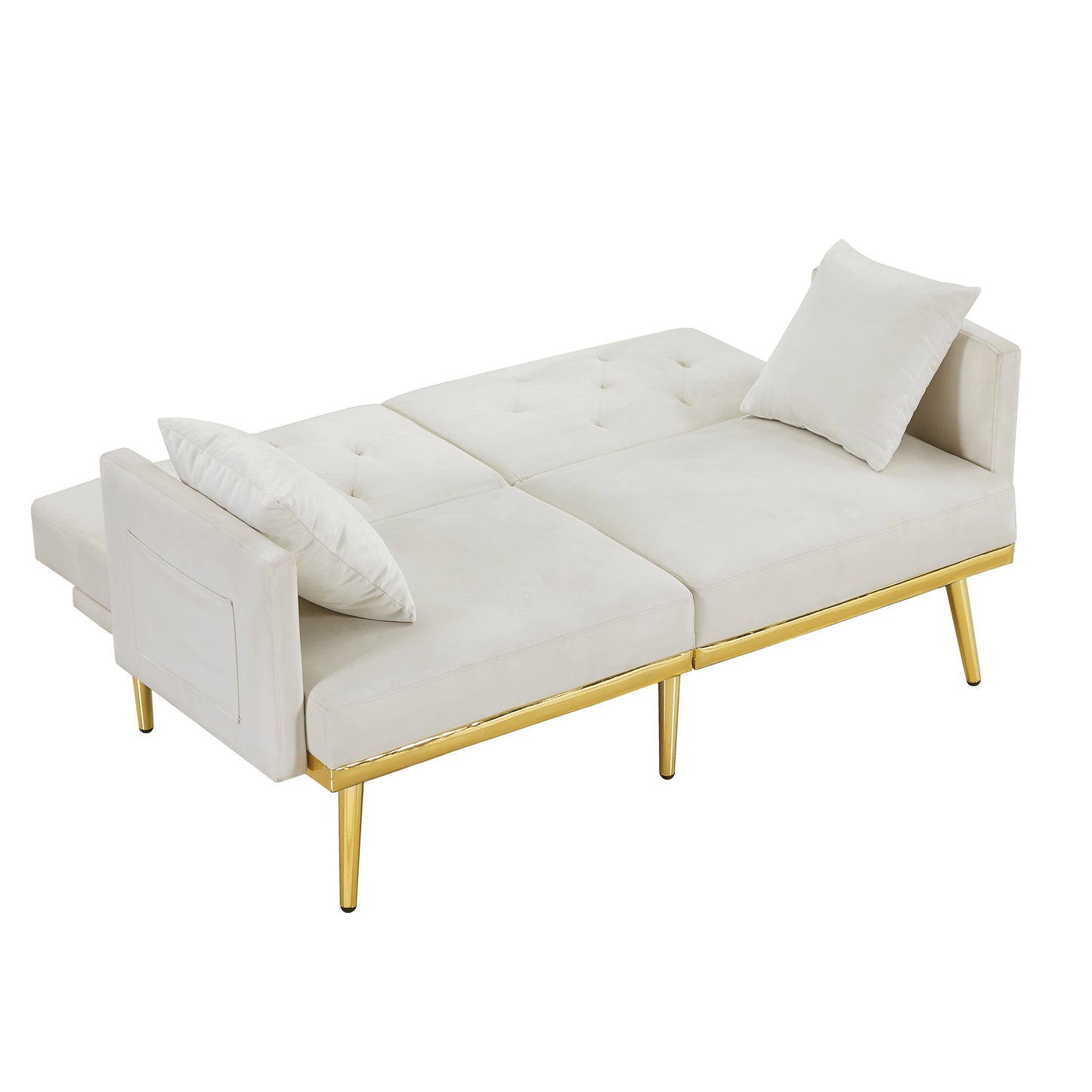 SYNGAR Couches for Living Room, Velvet Upholstered Convertible Sofa Bed with Armrests, Adjustable Backrest, Mid Century Futon Sofa and Couch for Home Apartment Dorm Living Room, Beige