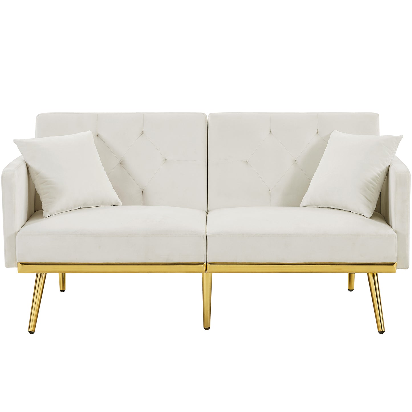 SYNGAR Couches for Living Room, Velvet Upholstered Convertible Sofa Bed with Armrests, Adjustable Backrest, Mid Century Futon Sofa and Couch for Home Apartment Dorm Living Room, Beige