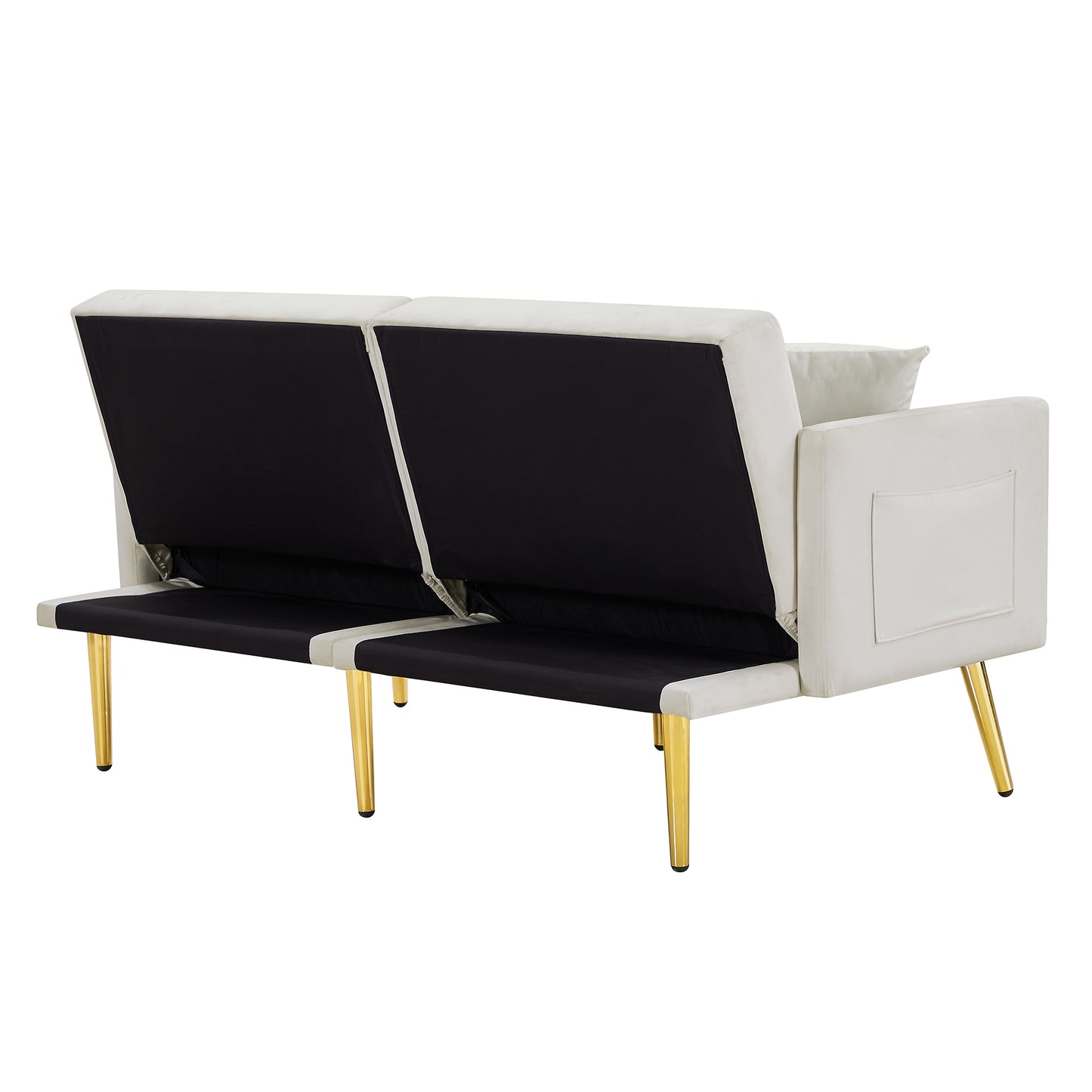 SYNGAR Couches for Living Room, Velvet Upholstered Convertible Sofa Bed with Armrests, Adjustable Backrest, Mid Century Futon Sofa and Couch for Home Apartment Dorm Living Room, Beige