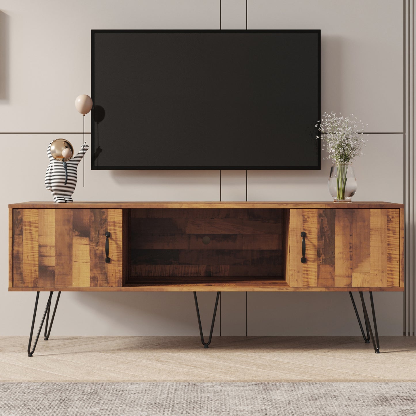 SYNGAR White TV Stand for 65 inch TV, Modern High Glossy TV Console Table Stand with 16 Colors LED Lights, Living Room TV Table Stand Buffet Cabinet with Storage, 58"L×14" W×21"H