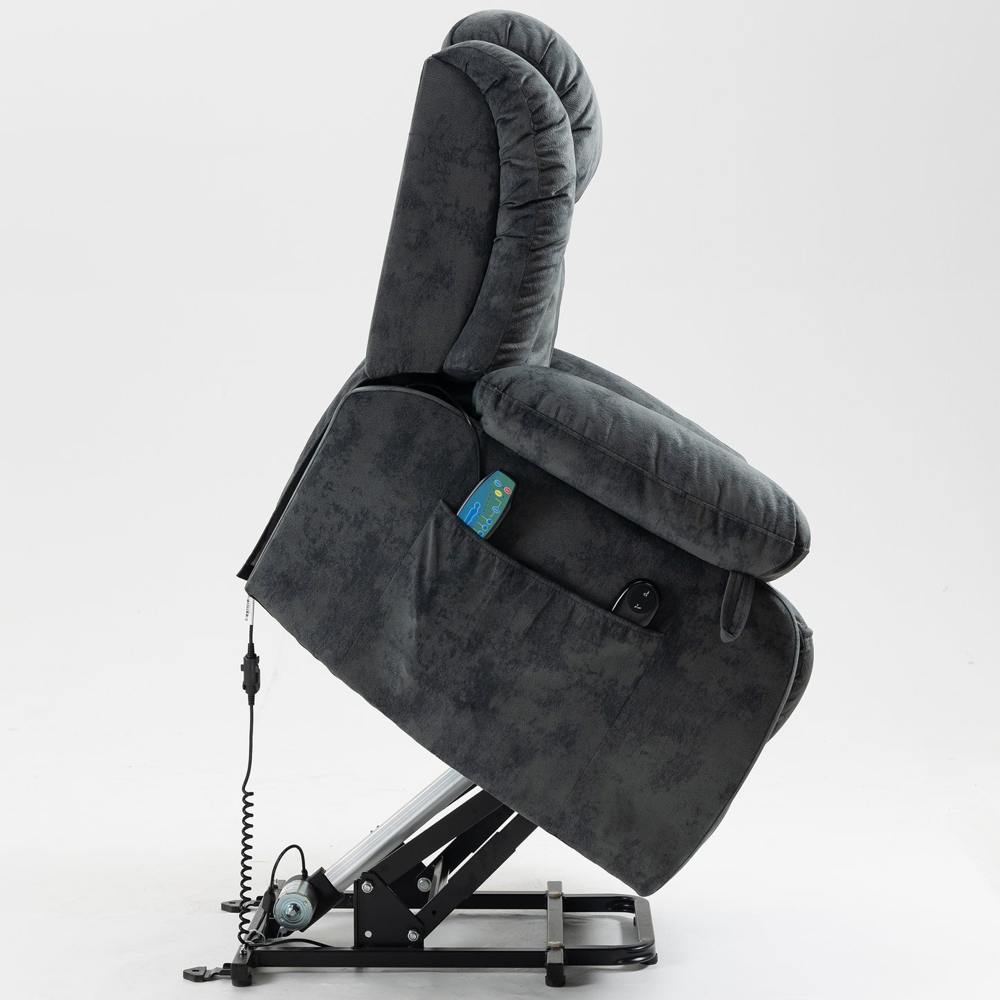 Power Lift Recliner Chair, Elderly Sofa with Heat Therapy and Massage Function, Remote Control, Living Room Furniture Heavy Duty Power Lift Recliner with Side Pocket for Home Use, Blue