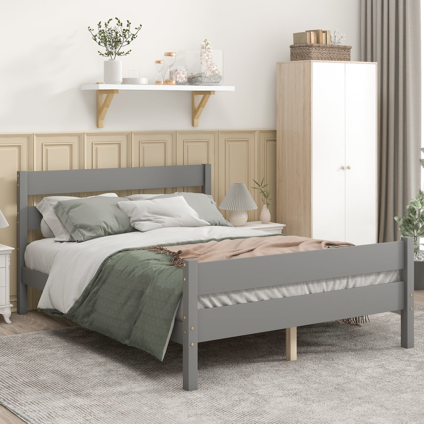 SYNGAR White Wood Platform Bed Frame Twin Size with Headboard and Footboard, Underbed Storage, Strong Slat Support, No Box Spring Needed, Twin Bed Frame for Kids Teens Adults