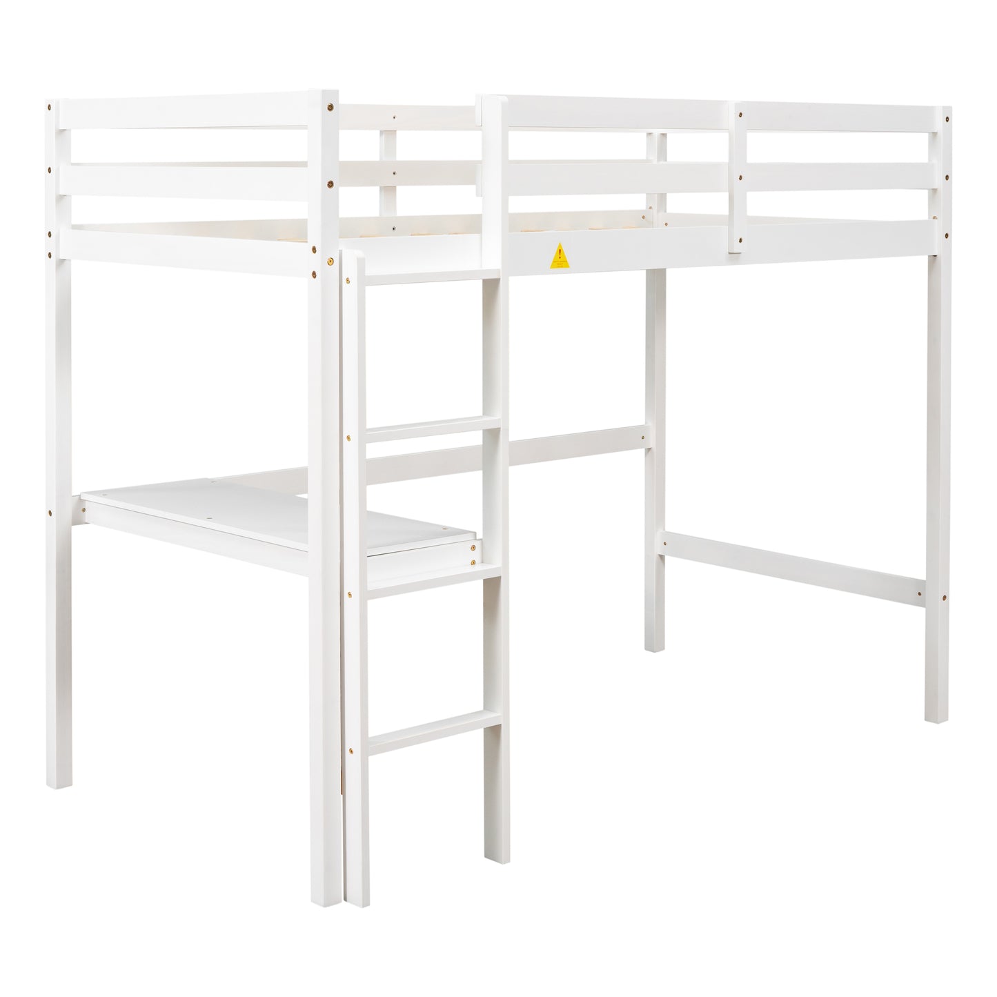 Wooden Twin Loft Bed with Desk, Twin Size Bunk Bed with Workstation Desk, Safety Rail, Wider Ladder for Kids Teens Adults, Space Saving Design, No Spring Box needed, White