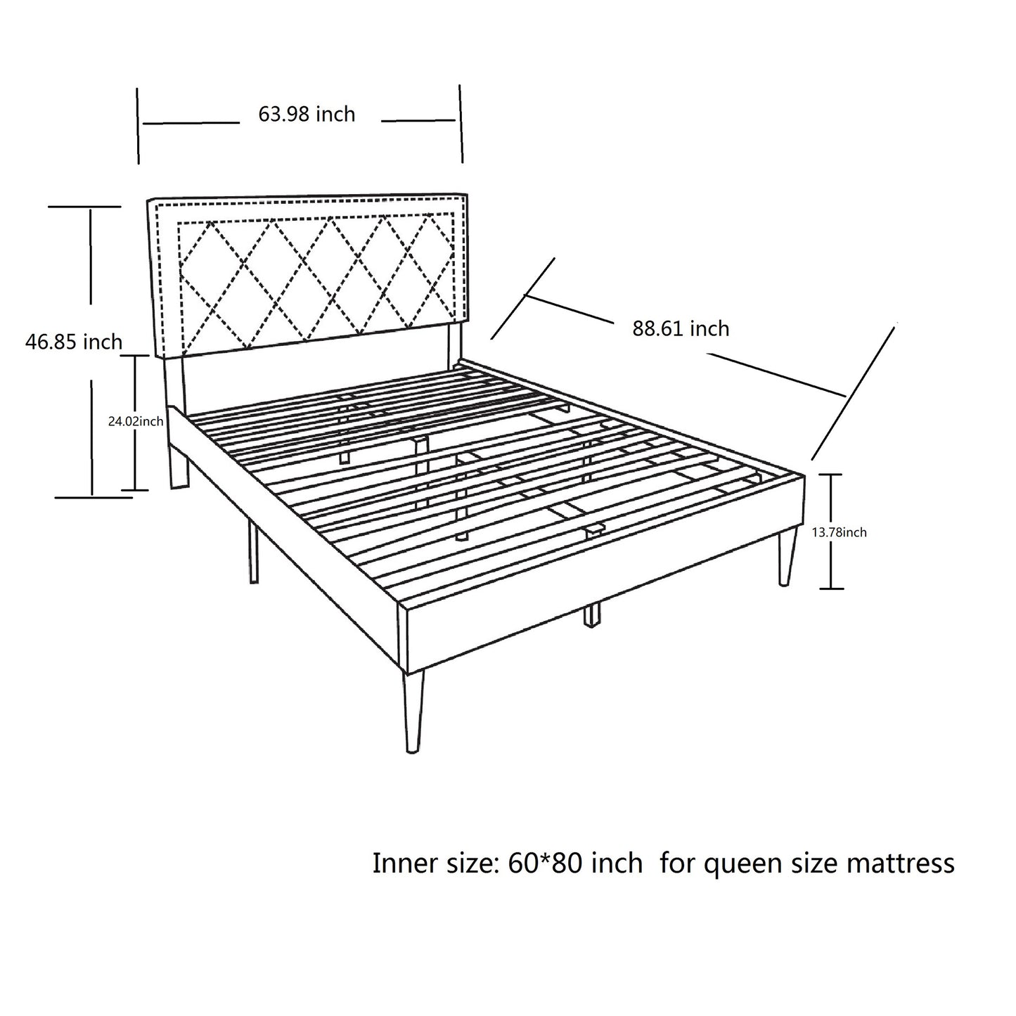 SYNGAR Queen Fabric Upholstered Bed Frame with Nailhead Trim Headboard, Platform Bed Frame Queen Size Bedroom Furniture for Teens Adults, No Box Spring Needed, Gray