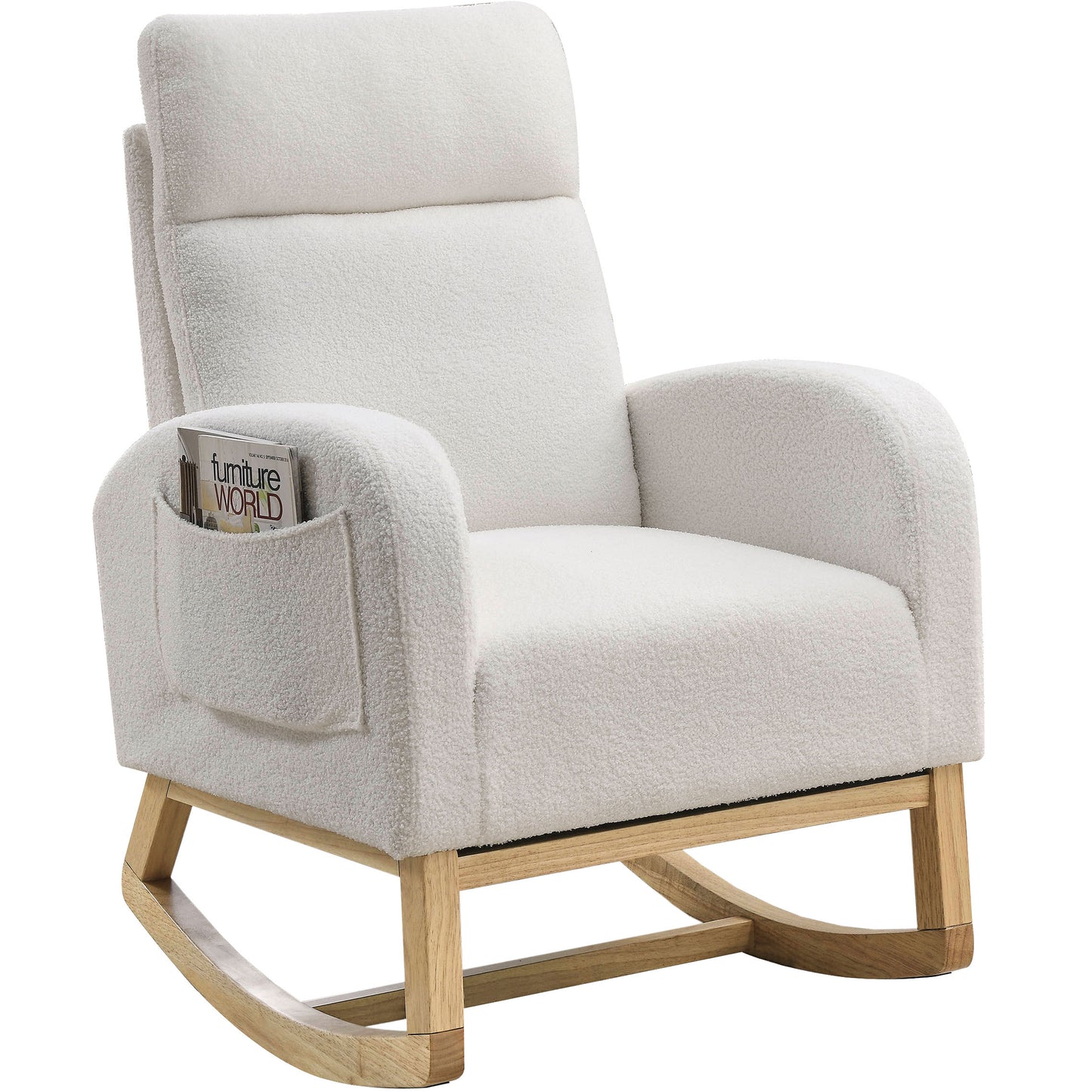 SYNGAR Rocking Chair, Upholstered Fabric Nursery Chair, Nursery Glider with High Back and 2 Side Pockets, Rocking Chairs with Wood Curved Base, Glider Chair for Nursery, Living Room, Home Office