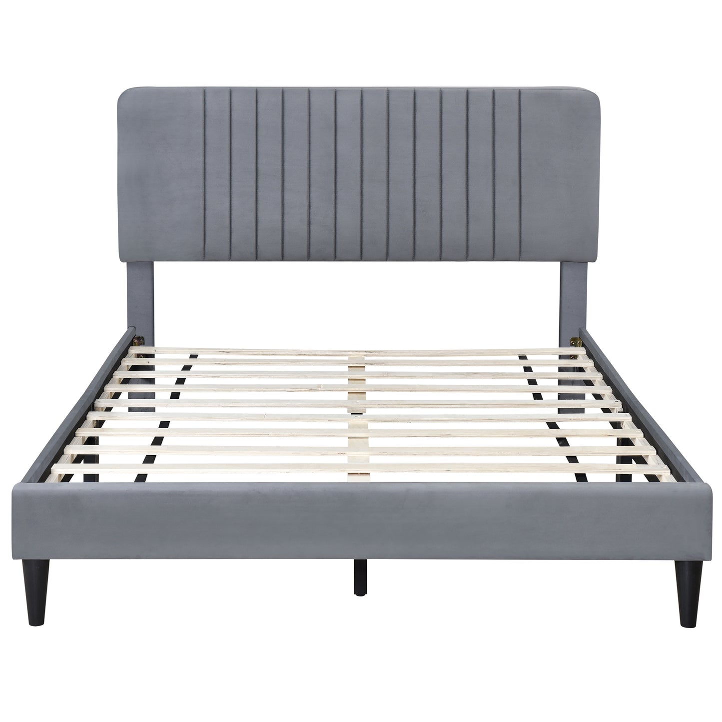SYNGAR Full Bed Frame, New Upgrade Full Size Velvet Upholstered Platform Bed Frame with Tufted Headboard, Mattress Foundation Solid Wood Frame Platform Bed Frame, No Box Spring Needed, Grey