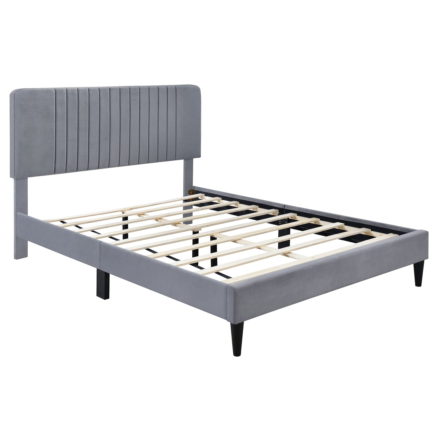 SYNGAR Full Bed Frame, New Upgrade Full Size Velvet Upholstered Platform Bed Frame with Tufted Headboard, Mattress Foundation Solid Wood Frame Platform Bed Frame, No Box Spring Needed, Grey