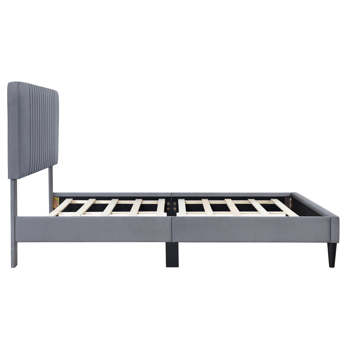 SYNGAR Full Bed Frame, New Upgrade Full Size Velvet Upholstered Platform Bed Frame with Tufted Headboard, Mattress Foundation Solid Wood Frame Platform Bed Frame, No Box Spring Needed, Grey