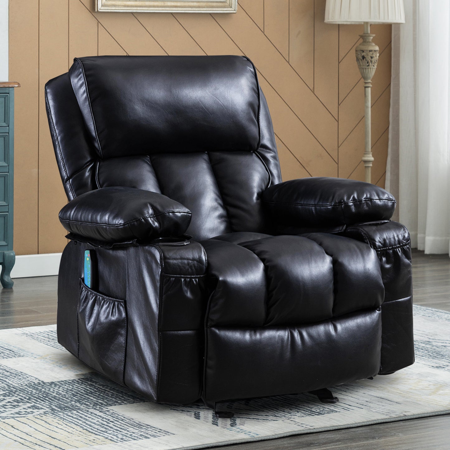 SYNGAR Manual Recliner Chair with Heat Therapy and Massage Function, Heavy Duty Reclining Mechanism Massage Chair, Elderly Single Rocker Sofa with Cup Holders for Bedroom Home Theater, Brown