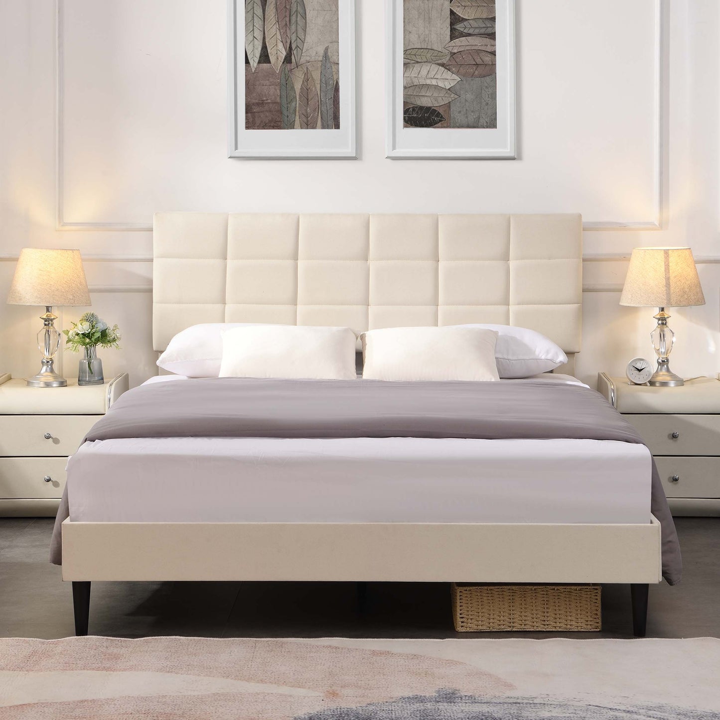SYNGAR Upholstered Platform Bed Frame Queen Size with Button Tufted Headboard, New Upgrade Queen Bed Frame Mattress Foundation with Strong Slat Support, No Box Spring Needed, Blue
