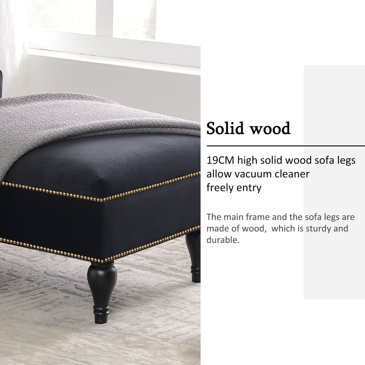 SYNGAR Modern Lounge Chaise Indoor, Leisure Sofa Accent Chair Upholstered Couch, Button Tufted Seat with Matching Accent Pillow, and Solid Wooden Legs