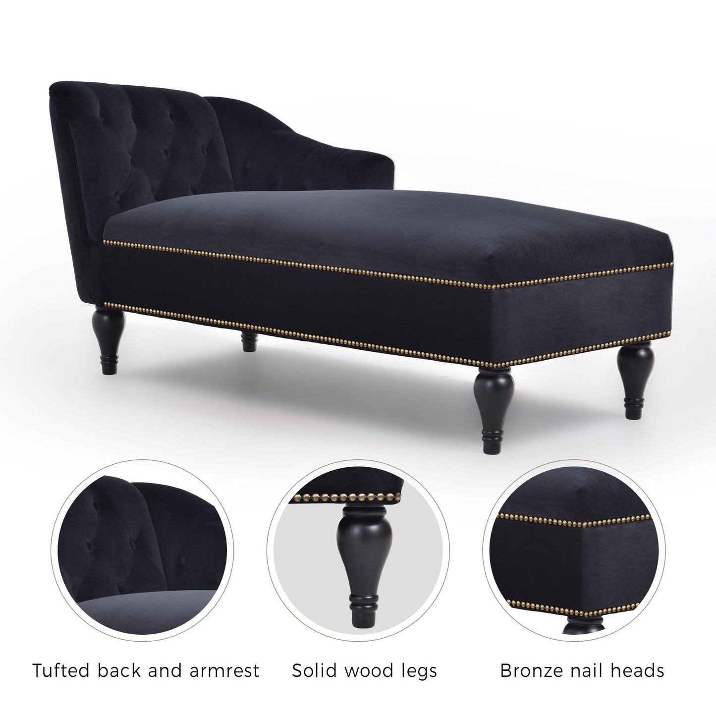 SYNGAR Modern Lounge Chaise Indoor, Leisure Sofa Accent Chair Upholstered Couch, Button Tufted Seat with Matching Accent Pillow, and Solid Wooden Legs