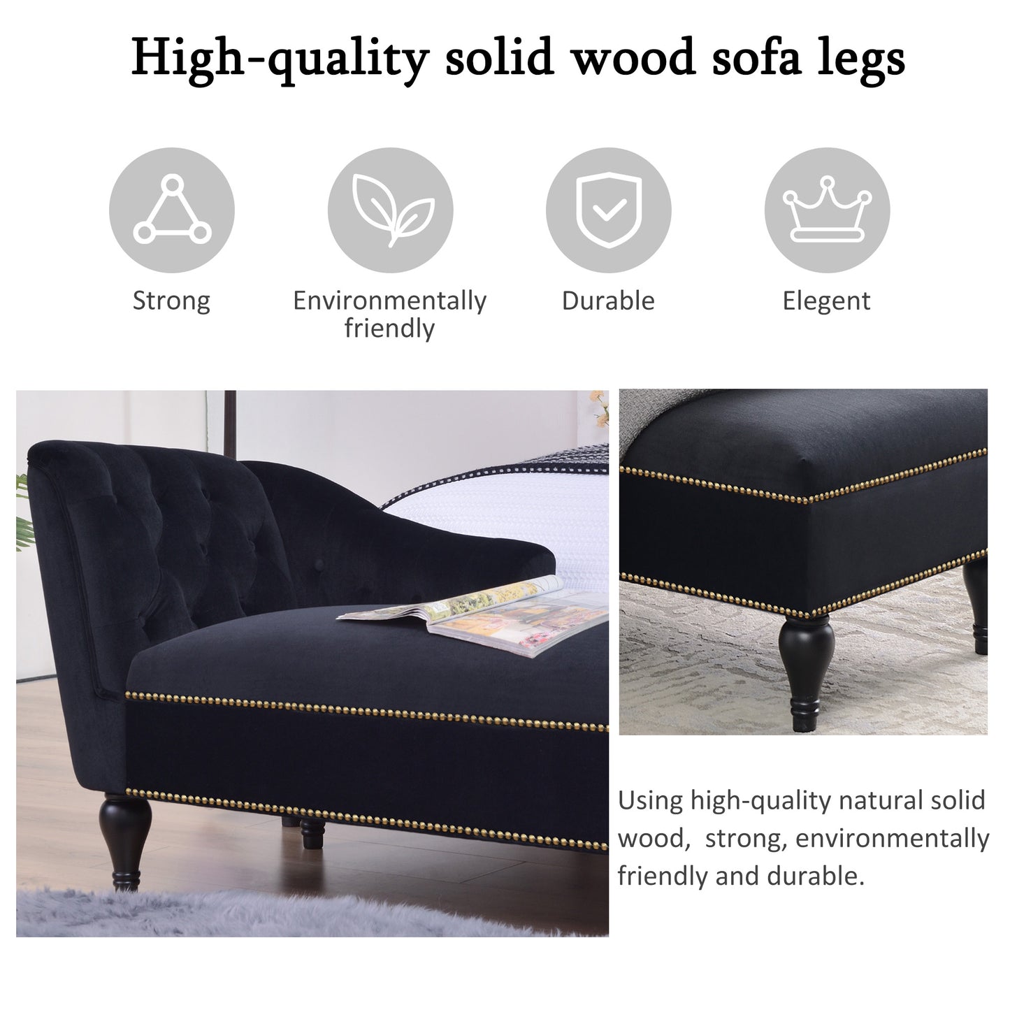SYNGAR Modern Lounge Chaise Indoor, Leisure Sofa Accent Chair Upholstered Couch, Button Tufted Seat with Matching Accent Pillow, and Solid Wooden Legs
