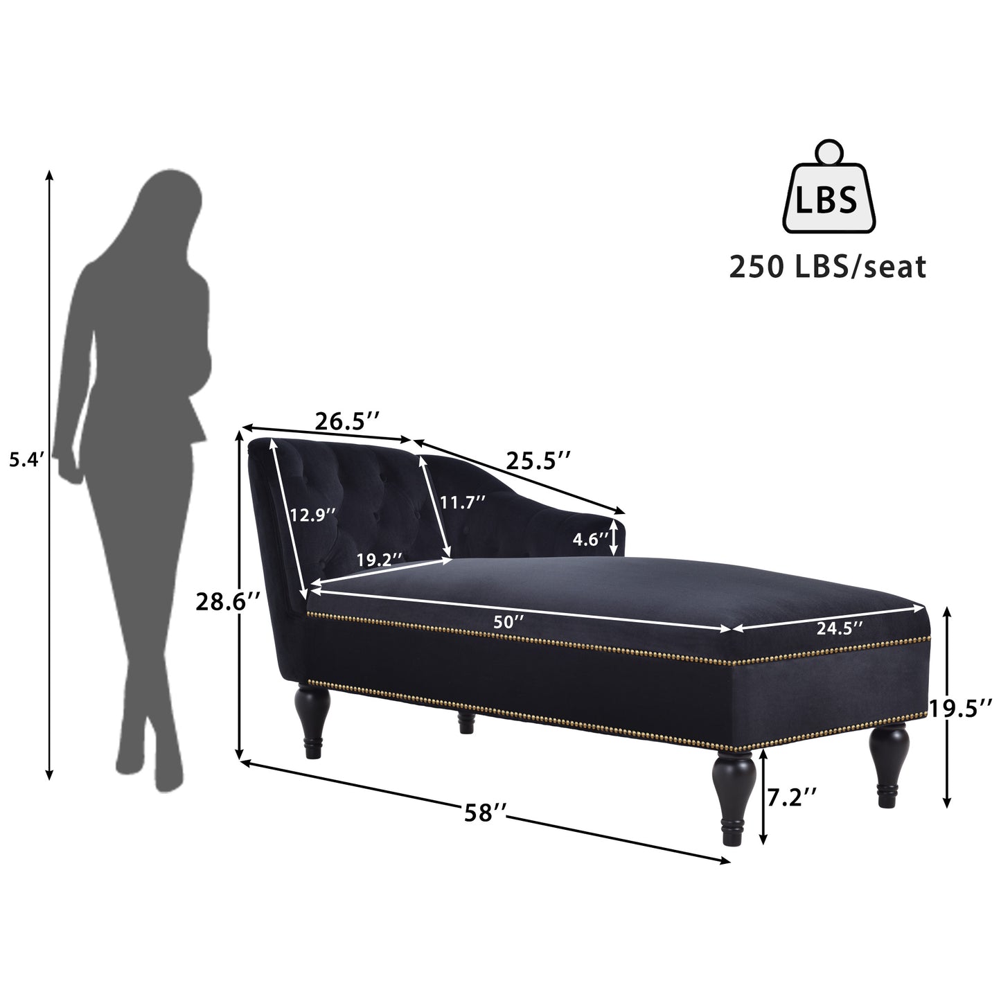 SYNGAR Modern Lounge Chaise Indoor, Leisure Sofa Accent Chair Upholstered Couch, Button Tufted Seat with Matching Accent Pillow, and Solid Wooden Legs