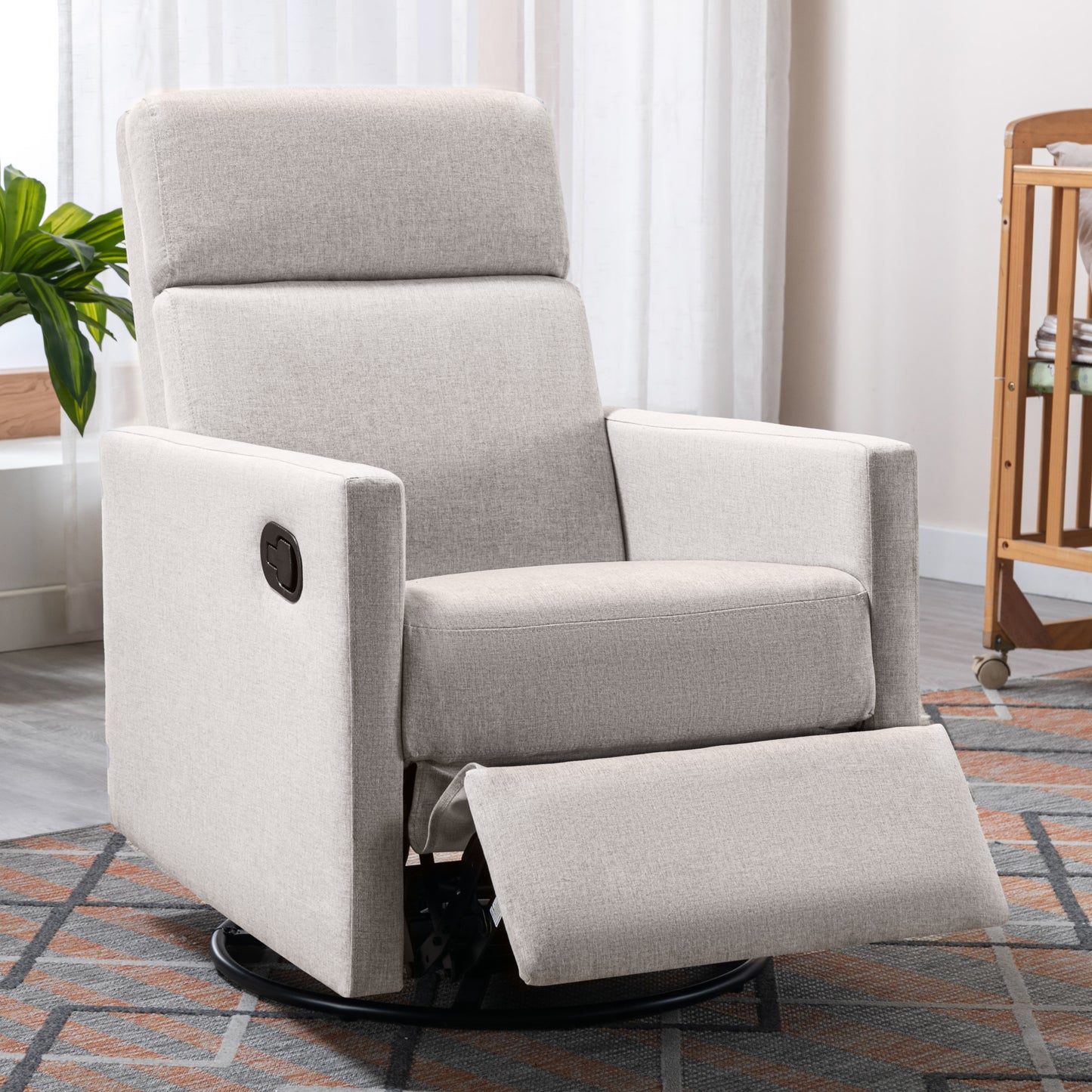 Manual Recliner Chair, Heavy Duty Reclining Mechanism with Thick Seat and Backrest, Elderly Single Recliner Rocker Sofa Swivel Glider Chair for Nursery Bedroom Home Theater Office, Gray