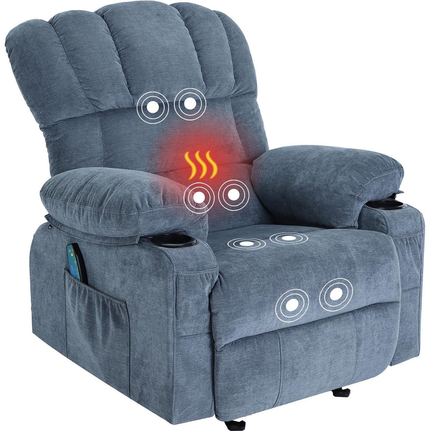 SYNGAR Manual Recliner Chair with Heat Therapy and Massage Function, Heavy Duty Reclining Mechanism Massage Chair, Elderly Single Rocker Sofa with Cup Holders for Bedroom Home Theater, Brown