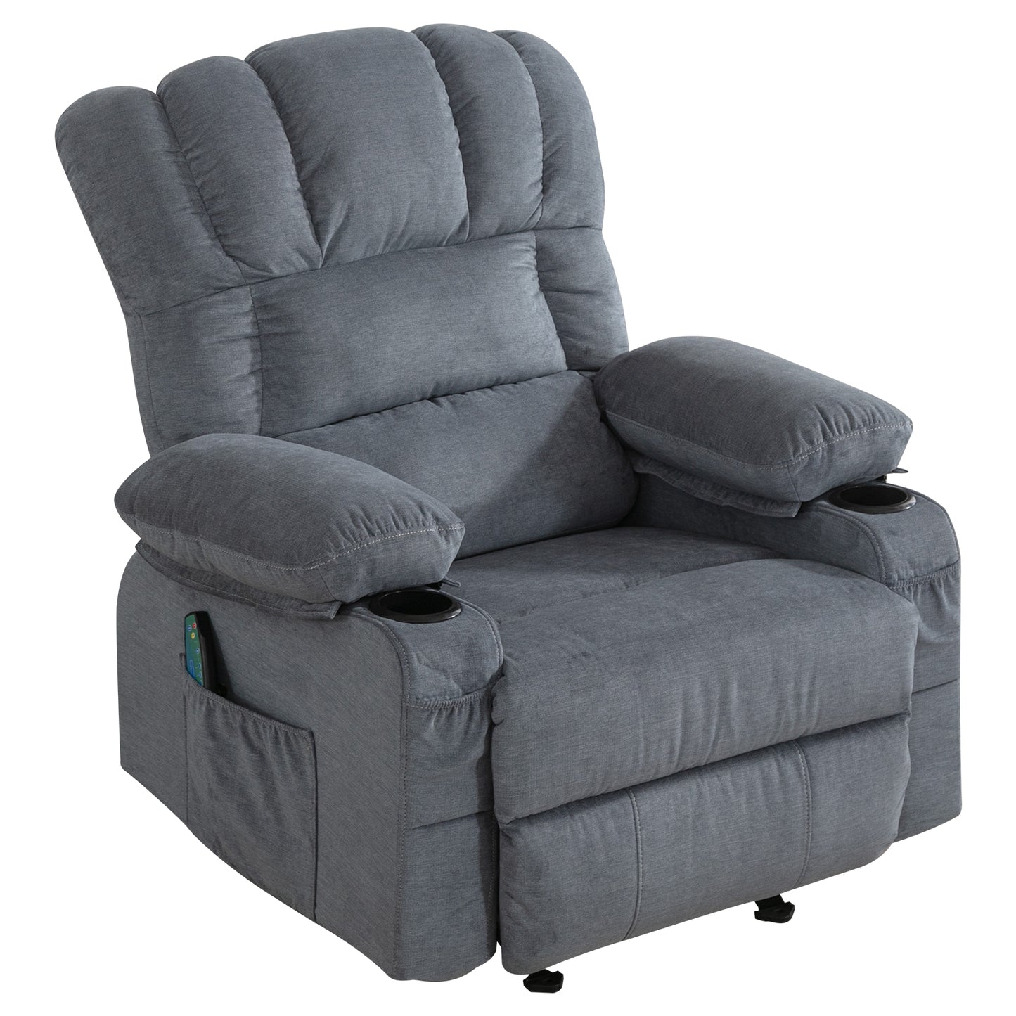 SYNGAR Manual Recliner Chair with Heat Therapy and Massage Function, Heavy Duty Reclining Mechanism Massage Chair, Elderly Single Rocker Sofa with Cup Holders for Bedroom Home Theater, Brown