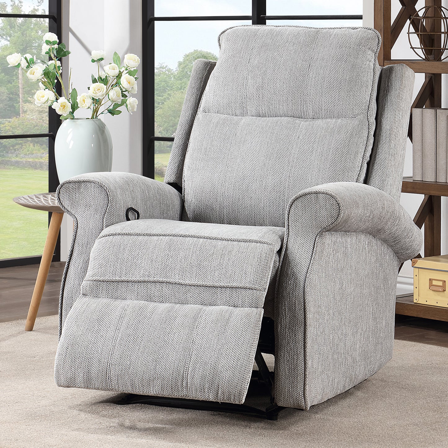 SYNGAR Manual Recliner Chair with Heat Therapy and Massage Function, Heavy Duty Reclining Mechanism Massage Chair, Elderly Single Rocker Sofa with Cup Holders for Bedroom Home Theater, Brown