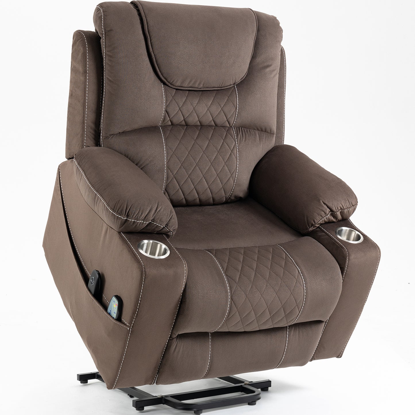 Large Power Lift Recliner Chair for Living Room, Oversized Leather Electric Lounge Chair Single Sofa with Cup Holders, USB Port and Side Pockets, Recliner for Elderly Adults Big Man, Brown