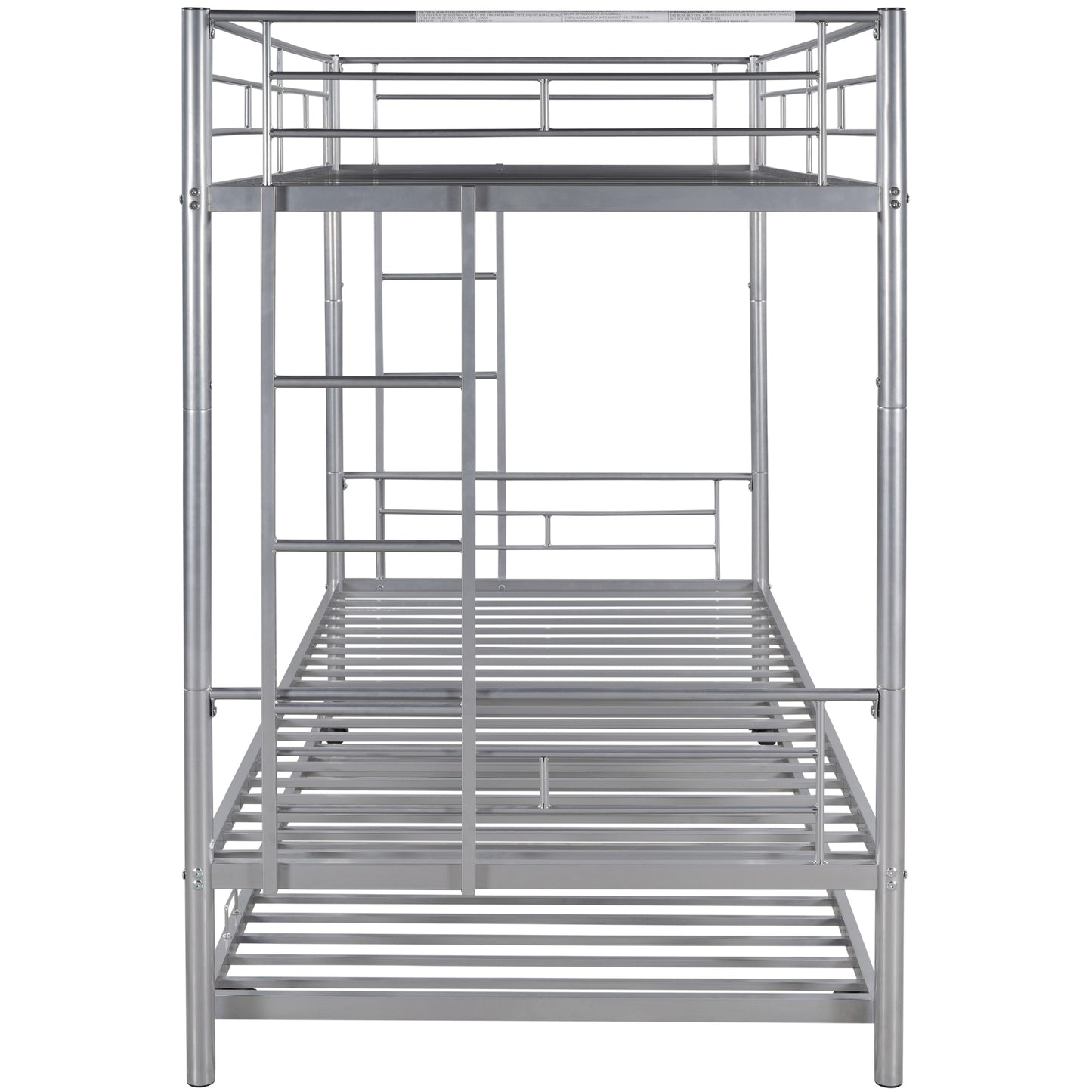 Twin over Twin Bunk Bed Frame with Trundle, SYNGAR Upgraded Bunk Beds with Ladder & Guardrail, Heavy Duty Kids Bedroom Furniture Bunk Bed for Boys and Girls, Space Saver Guest Room Bunk, Silver, C24