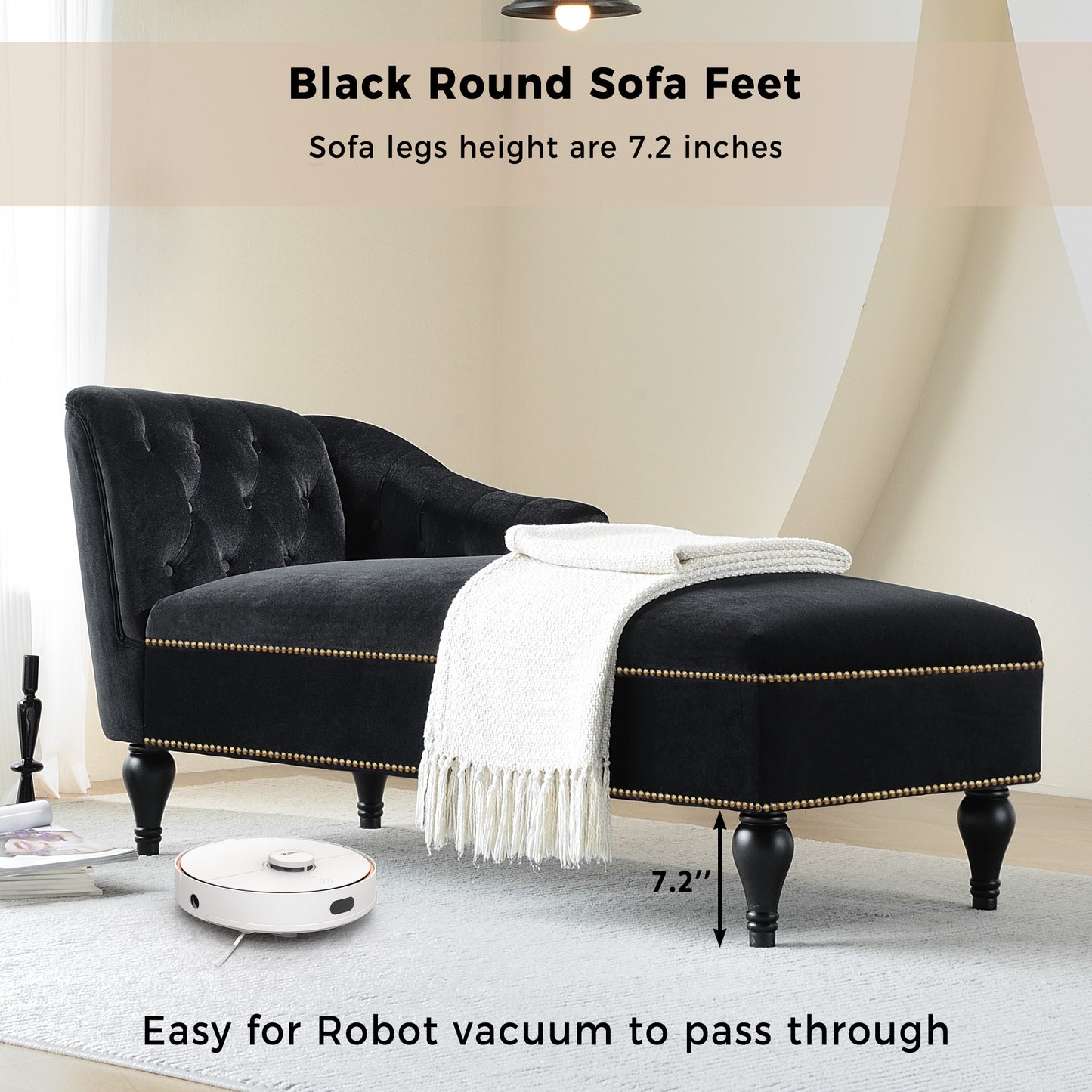SYNGAR Modern Lounge Chaise Indoor, Leisure Sofa Accent Chair Upholstered Couch, Button Tufted Seat with Matching Accent Pillow, and Solid Wooden Legs