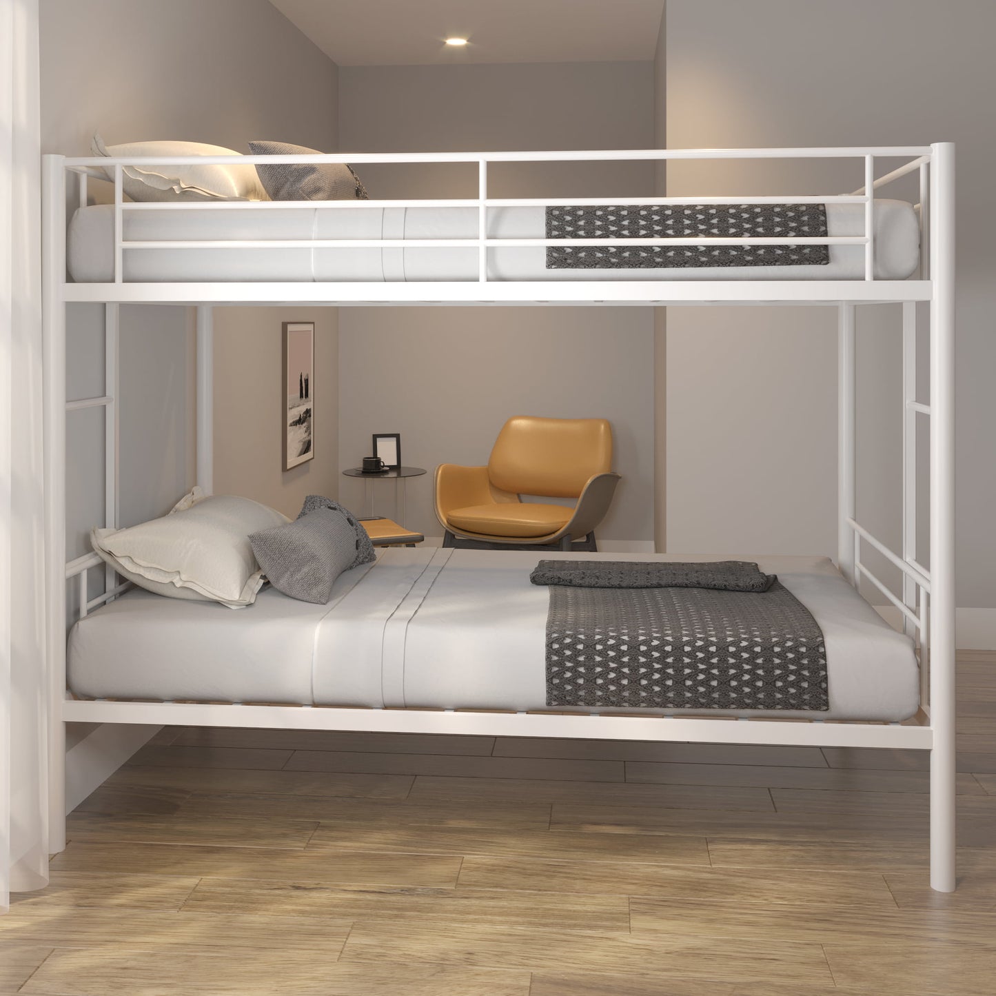 SYNGAR Bunk Beds Twin over Twin, Heavy Metal Bunk Bed Twin Size Sturdy 21 Slats Supported and Full-length Guardrail, Loft Bunk Bed Bedroom Furniture for Kids Teens, White, LJ3318