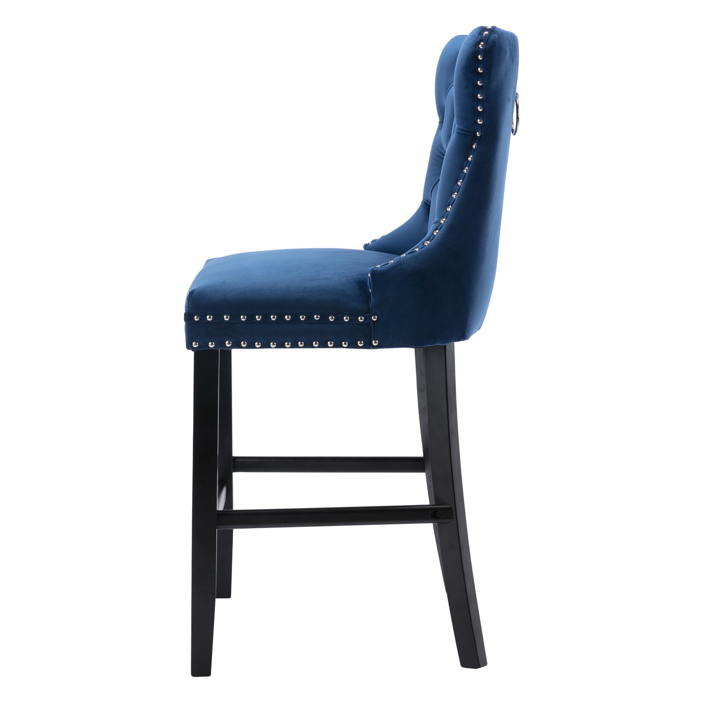 SYNGAR Bar Stools Set of 2, Velvet Upholstered Bar Chair with Wood Legs Nailhead Trim Tufted Back, High End Counter Height Bar Stools, Bar Chairs for Bar Counter Kitchen, Wood Barstool Set, Blue