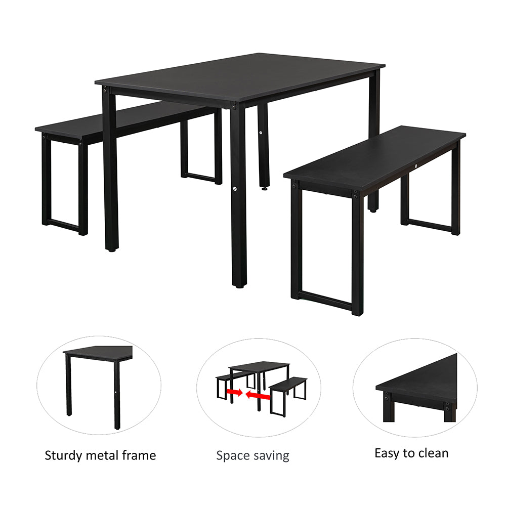 SYNGAR 3 Piece Dining Table Set, Modern Kitchen Table and Bench for 6, MDF Board Table Top and Metal Frame Kitchen Furniture Set, Breakfast Nook Table with 2 Benches for Home Apartment Office, B1207