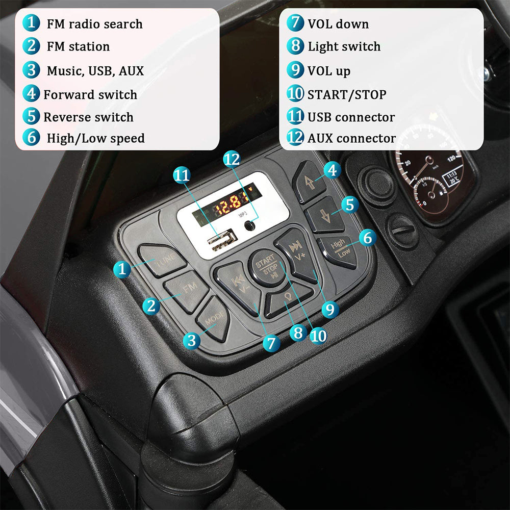 Kids Electric Truck Car, 12V Power Children Ride On Toy, Kids Ride on Car, Children's Riding Car with R/C Parental Remote, Leather Seat, Music, Lights for 3 to 6 Years, K123