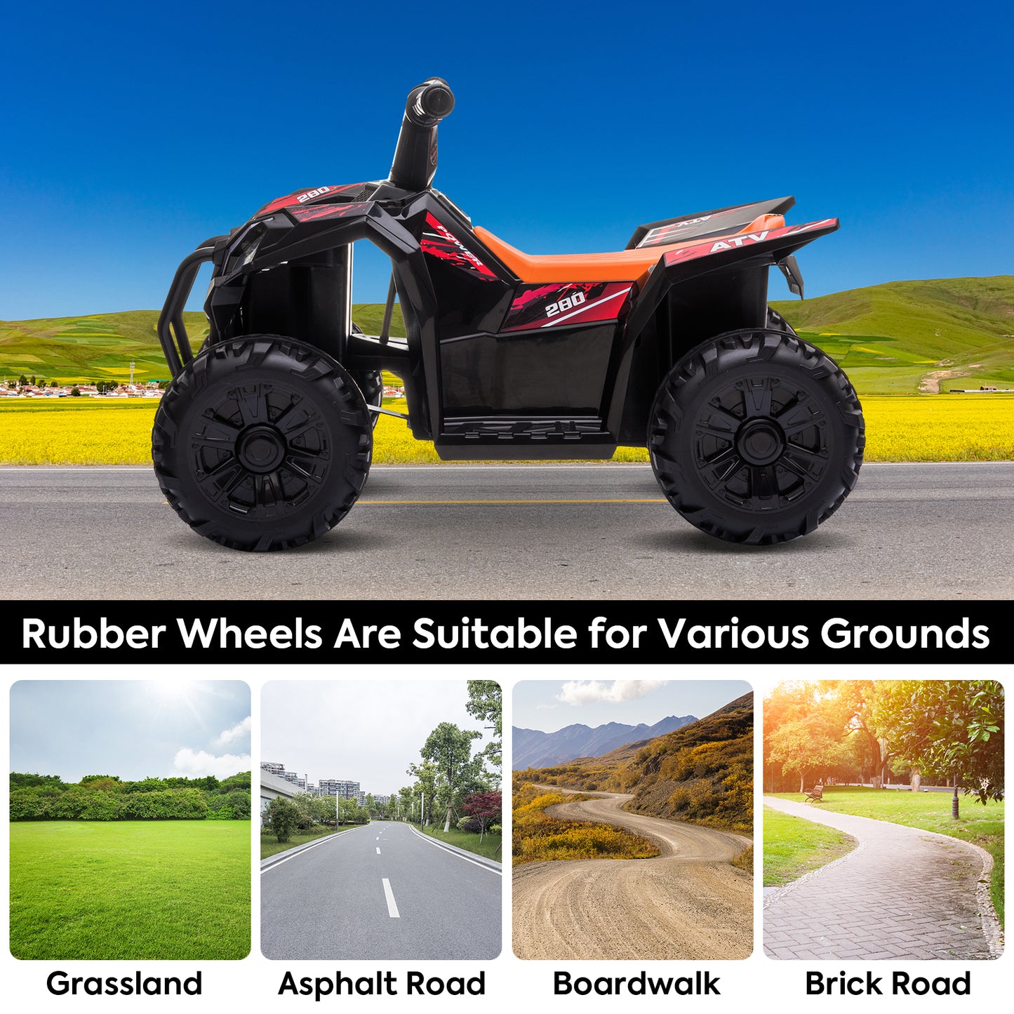 SYNGAR Kids Ride on ATV, 6V Toy Vehicle with Rechargeable Battery, Electric Ride On Toy, Battery Powered Car for Kids Girls Boys, Black