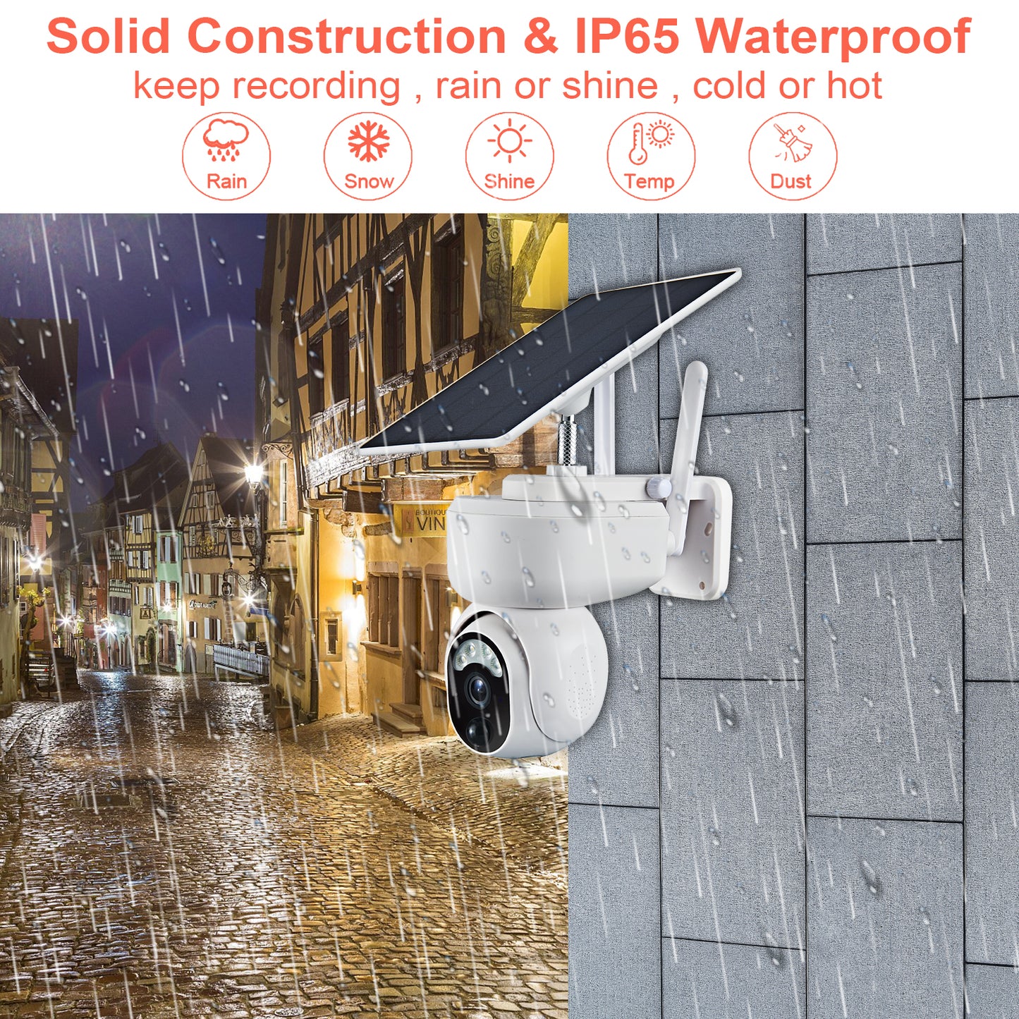 Security Camera Outdoor, 1080P WiFi Wireless Solar Camera with Color Night Vision and Motion Detection and Siren, Pan 360° View, 2 Way Audio