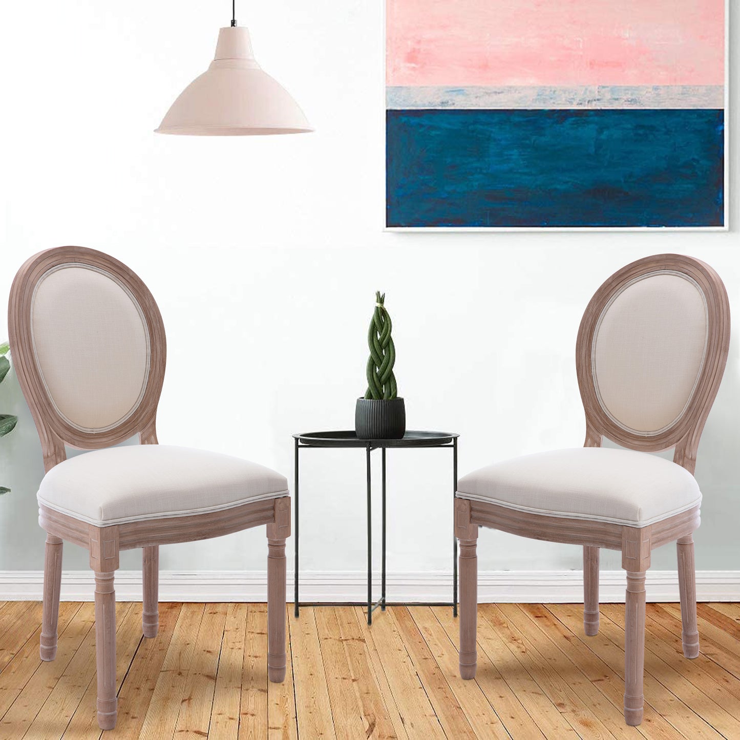 SYNGAR Upholstered Fabric Dining Chairs Set of 2, Solid Wood Modern French Kitchen Chairs, Beige