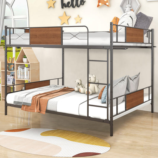 Bunk Bed Full over Full, SYNGAR Space Saver Bunk Bed with Heavy-Duty Metal Frame, Safety Guardrail & Ladder, Full Size Metal Bunk Bed Frame for Kids Boys Girls, No Box Spring Needed, C26