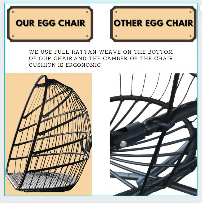 SYNGAR Egg Chair with Stand, Wicker Swing Chair, Patio Hammock Chair with Soft Cushion, Indoor Outdoor Balcony Bedroom Basket Hanging Lounge Chair, Heavy Duty Frame for 350 lbs Capacity, C27
