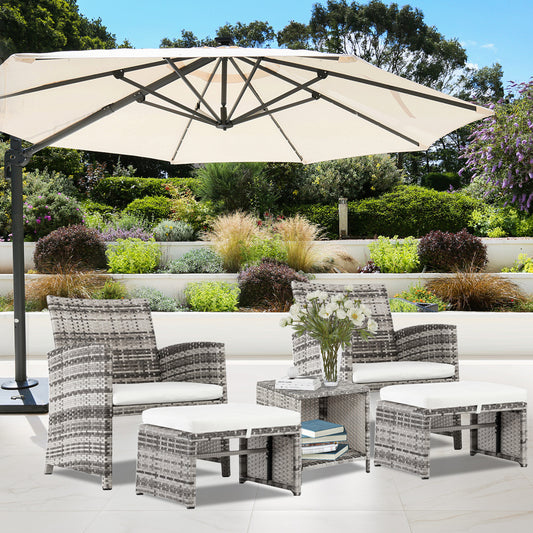 5 PCS Outdoor Rattan Furniture Set, Patio Lounge Chairs with Ottoman Footrest, All Weather Cushioned Outside Sectional Furniture Set for Backyard, Deck, Balcony, Y016