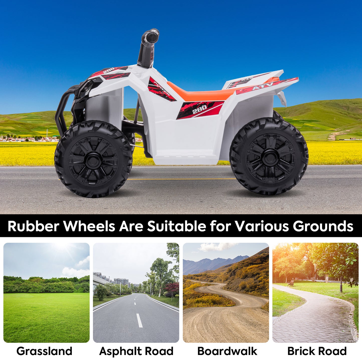 SYNGAR White Kids ATV, 6V Ride on Car with One-button Start and Rechargeable Battery, Electric Ride on Toy for 1.5-2.5 years Boy Girls