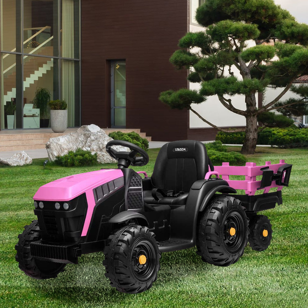 SYNGAR Electric Kids Toys, Children Ride-on Tractor with Trailer, 12V Battery Powered Car with Safety Belt, MP3 Player, Head Lights, USB Port, Motorized Tractor for Boys Girls Gift, K1036