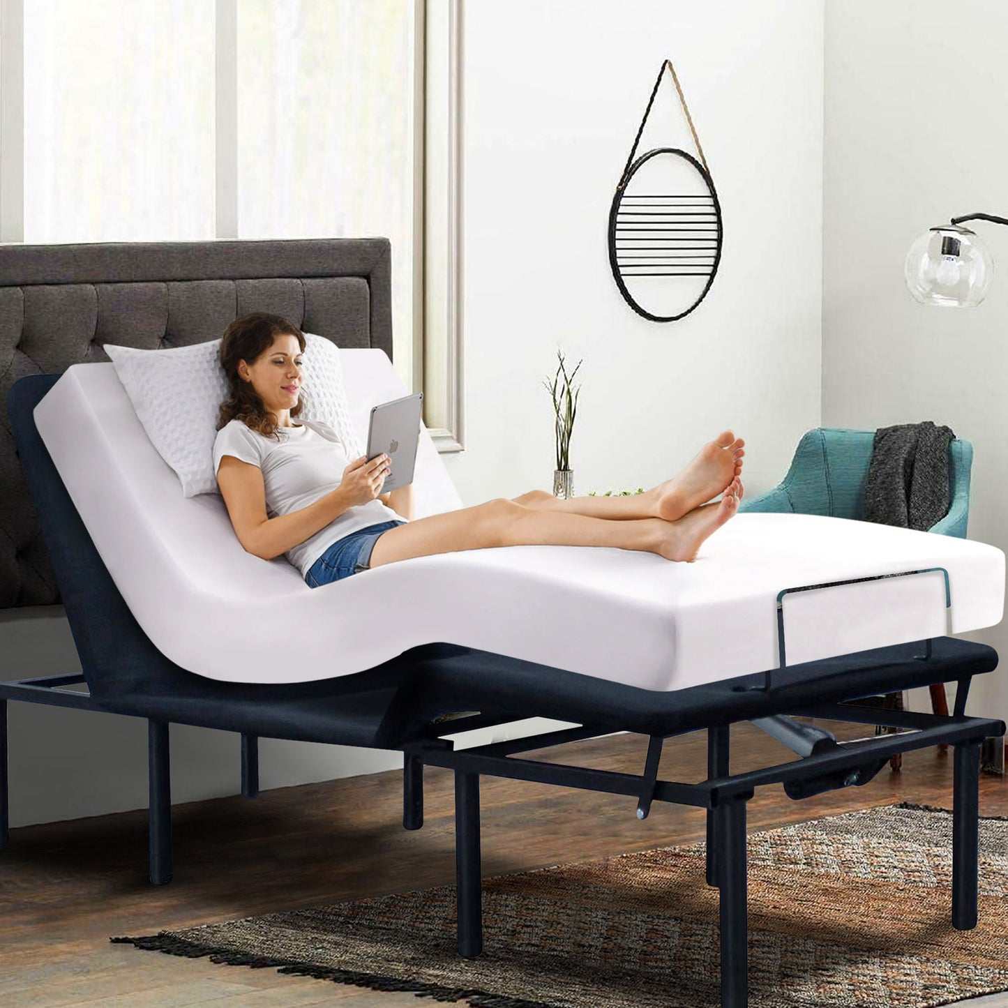 SYNGAR Split King Adjustable Bed Frame, Electric Bed Base Frame with Head and Foot Incline, Wireless Remote, New Generation Motor, 5 Minutes Assembly, Black