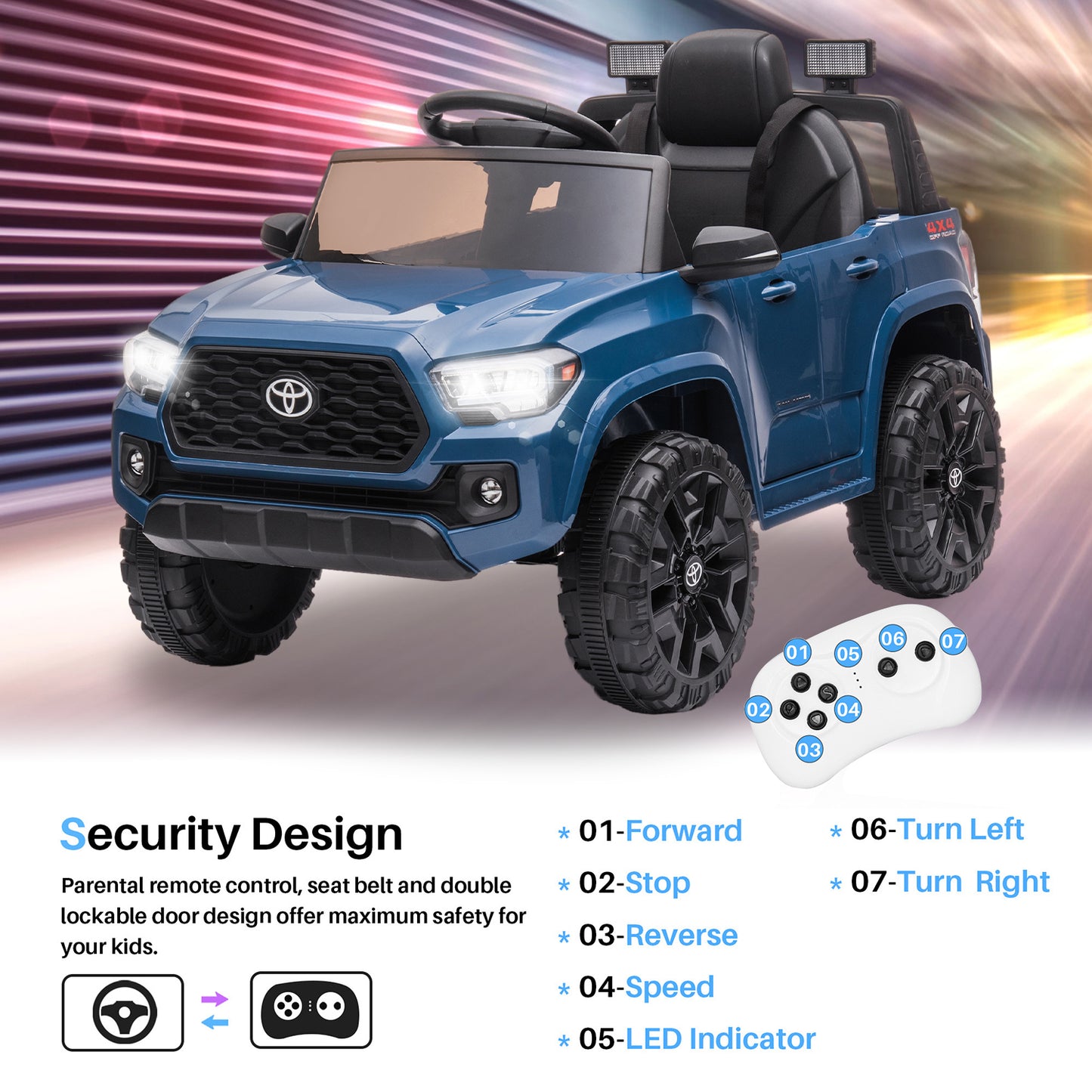 SYNGAR Blue 12 V Toyota Tacoma Powered Ride-On with Remote Control