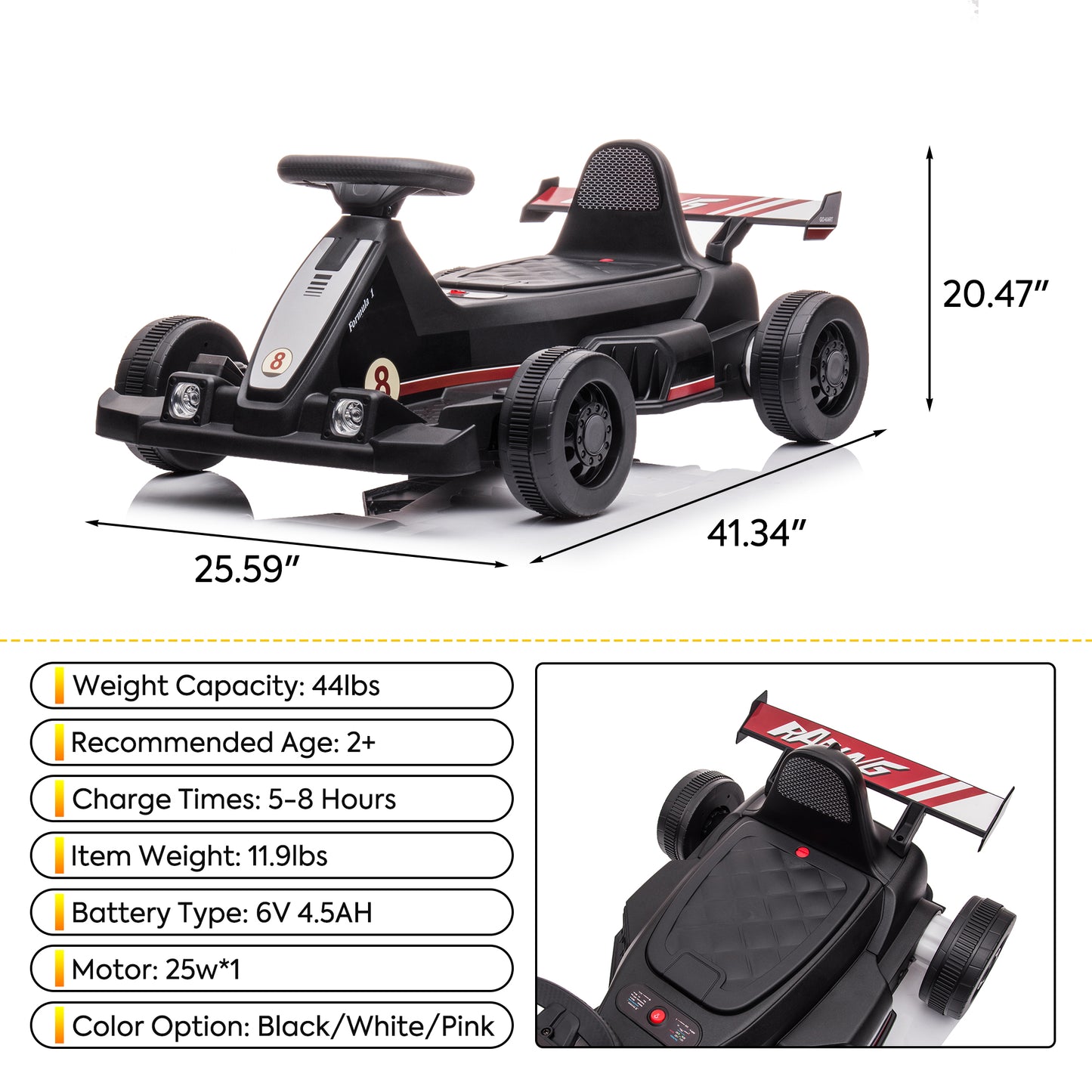 SYNGAR Power Ride on Toys for Kids, 6 V Electric Car with Bubble Function, Battery Electric Ride On Vehicle Toy for Boys Girls, Black