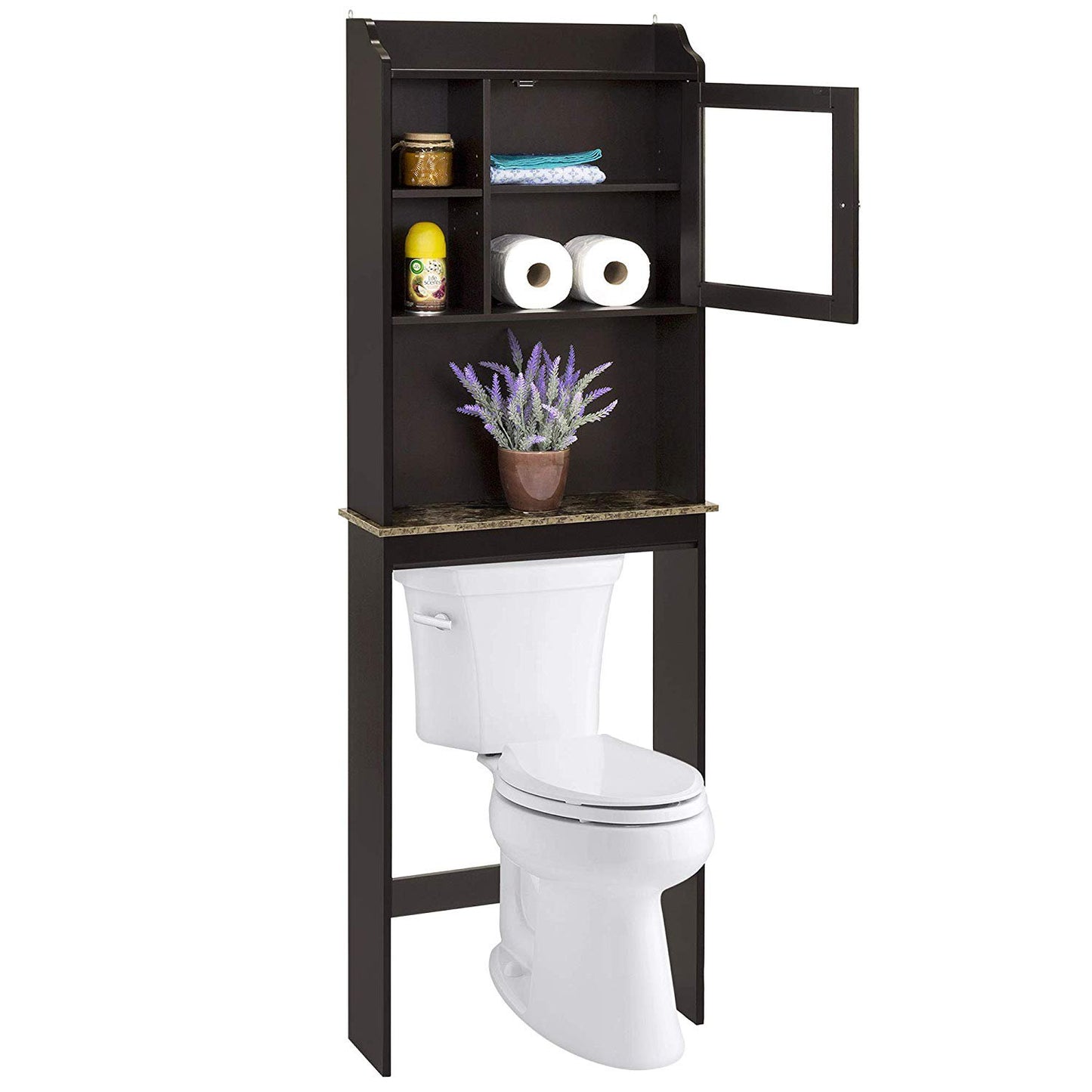 SYNGAR Tall Bathroom Storage Cabinet, Bathroom Furniture Over The Toilet, Freestanding Bathroom Cabinet with Open Shelves, Bathroom Hutch Over Toilet, Space Saving Toilet Shelf Organizer, K2507