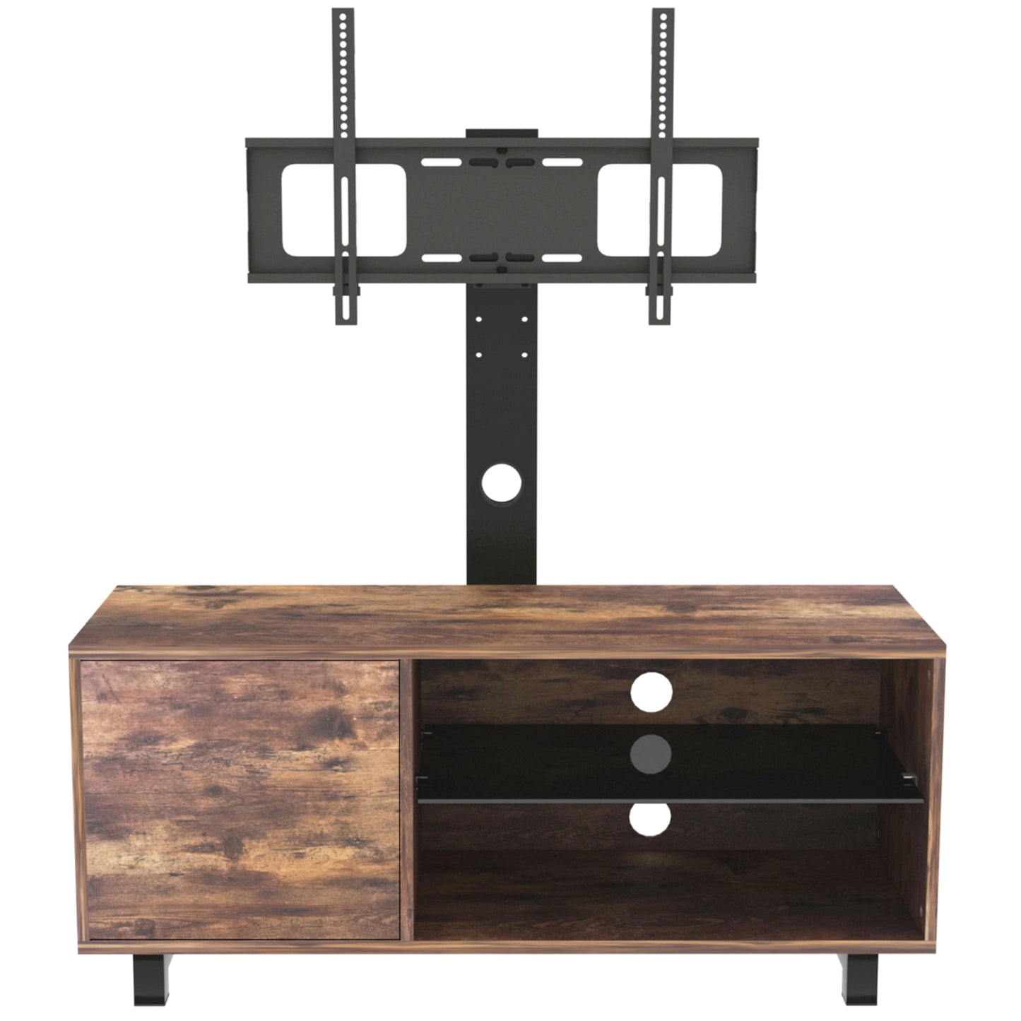 SYNGAR Rustic Brown Farmhouse TV Stand with Mount for 32-65 inch TVs, 2 in 1 TV Mount Stand Table Storage Cabinet Entertainment Center, Swivel Floor TV Stand Mount for Living Room Bedroom Office