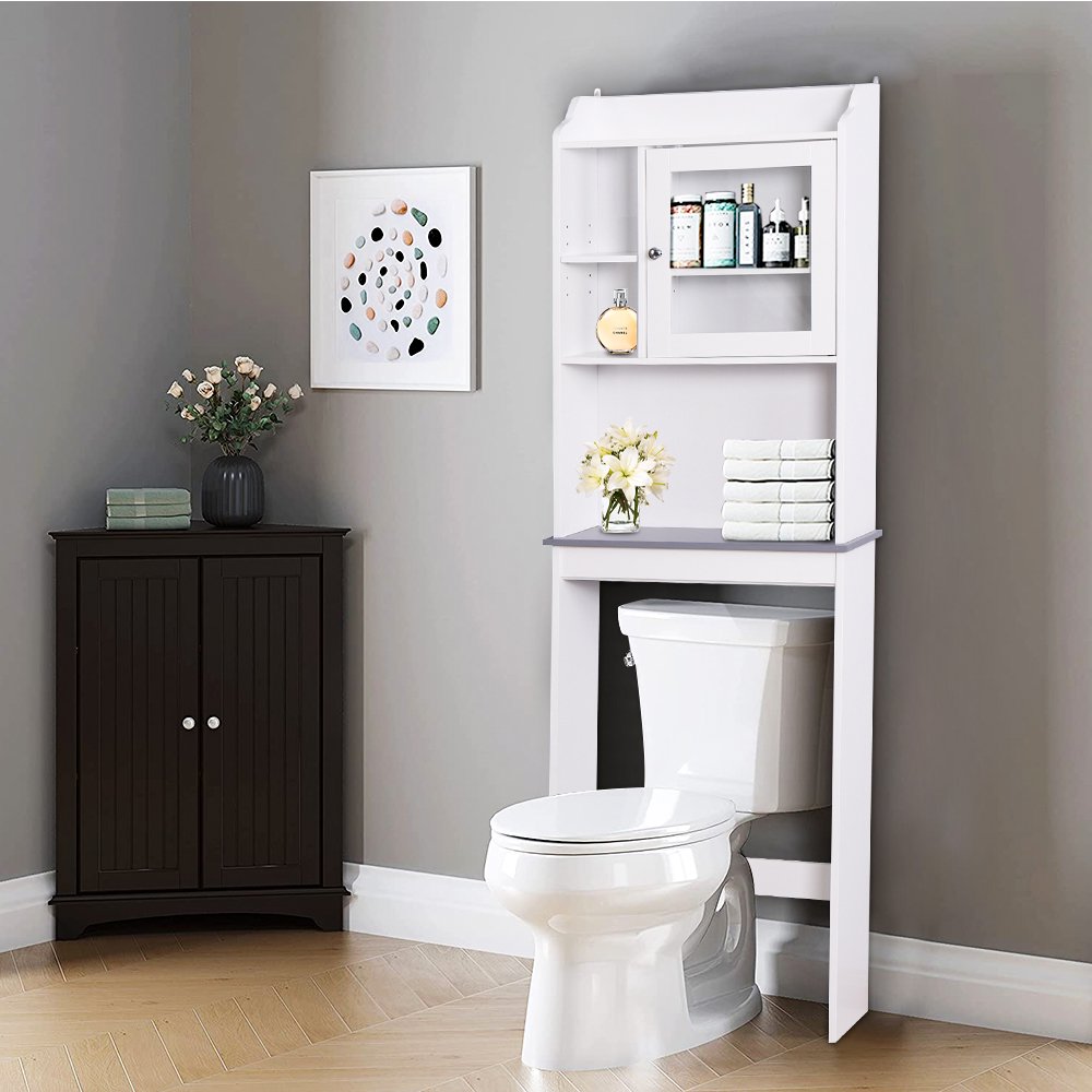 SYNGAR Tall Bathroom Storage Cabinet, Bathroom Furniture Over The Toilet, Freestanding Bathroom Cabinet with Open Shelves, Bathroom Hutch Over Toilet, Space Saving Toilet Shelf Organizer, K2507