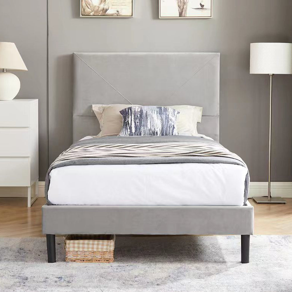 SYNGAR Full Bed Frame, New Upgrade Full Size Velvet Upholstered Platform Bed Frame with Elegant Headboard, Bedroom Furniture Wooden Frame Platform Bed Frame, No Box Spring Needed, Gray